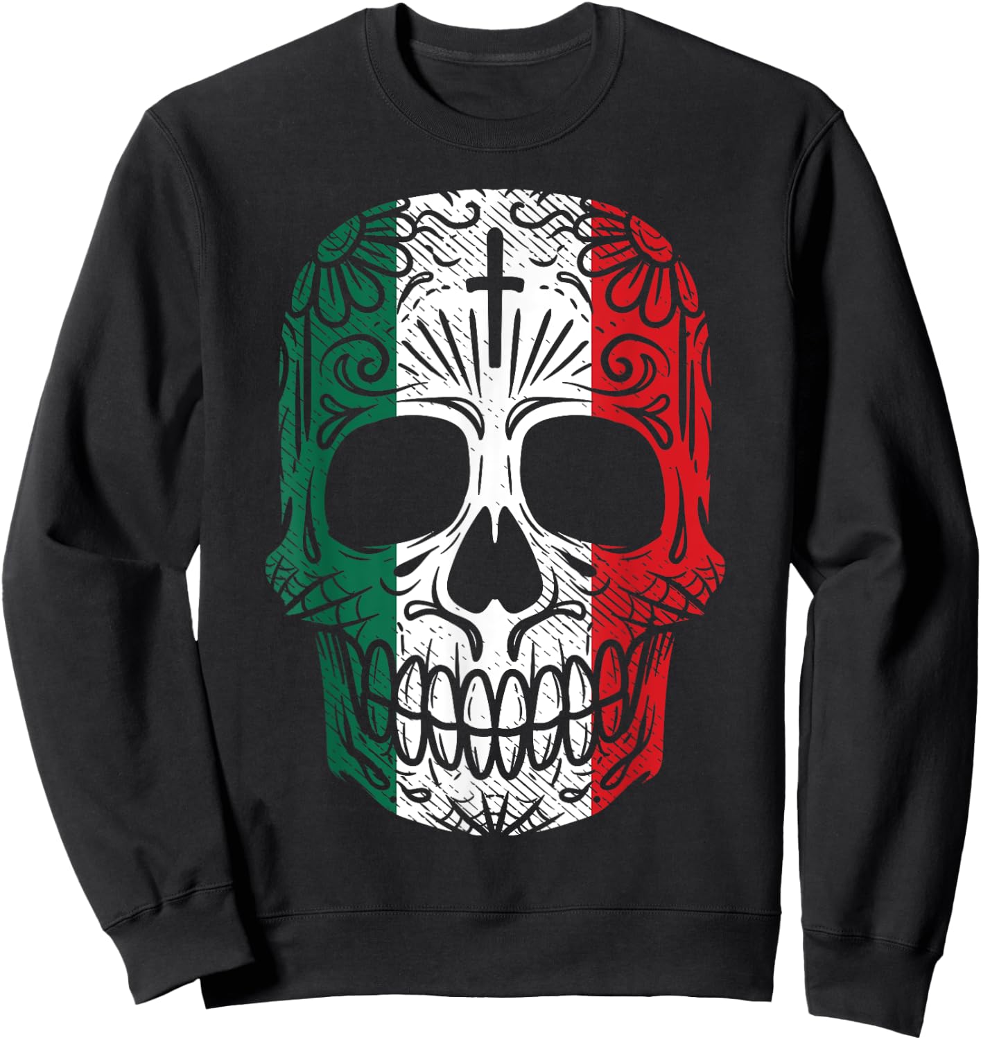 Sugar Skull Mexican Flag Cinco De Mayo Dia De Los Muertos Sweatshirt - Sweatshirt | Black
