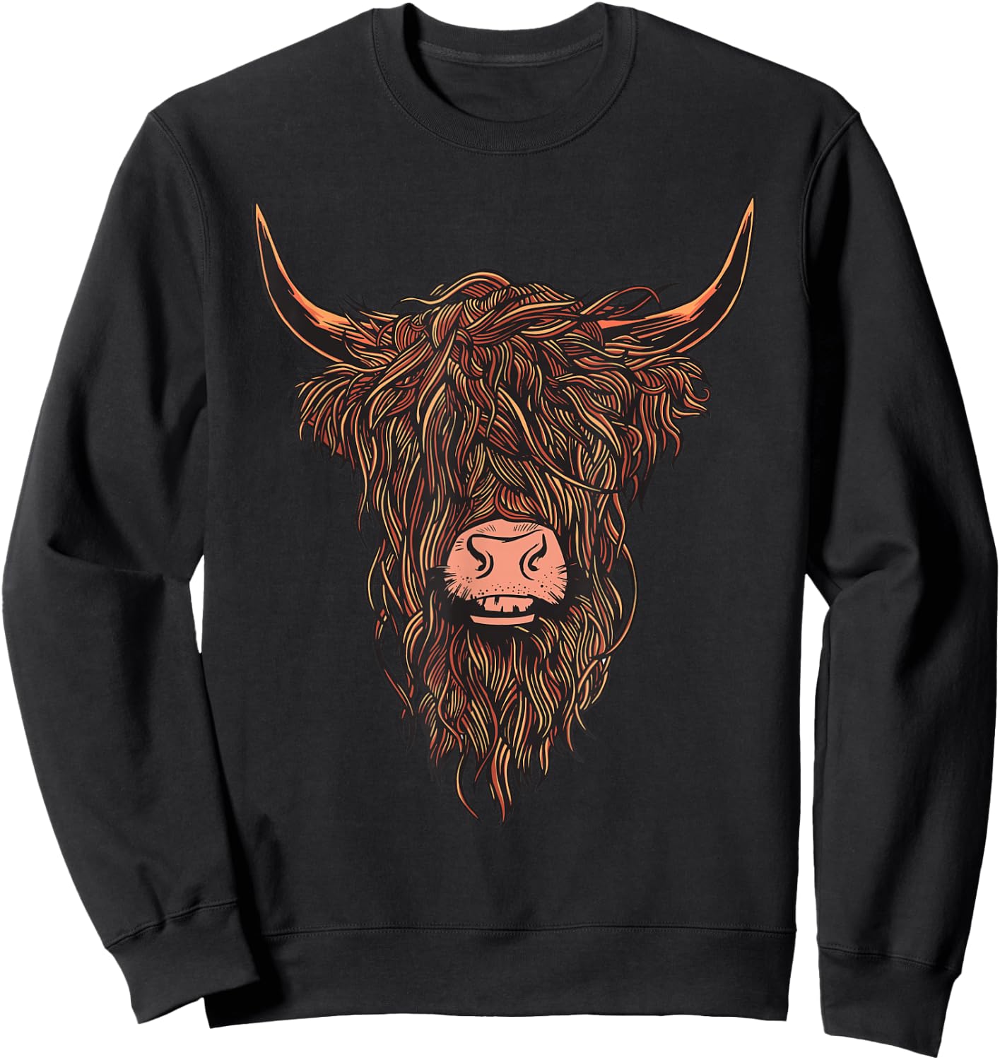 Scottish Highland Cow Face Highlander Cattle Sweatshirt - Sweatshirt | Black