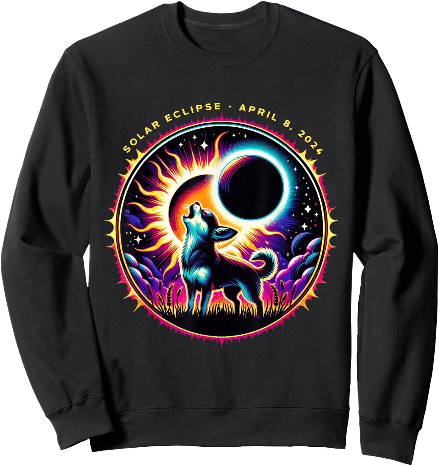 View Totality April 8 2024 Astronomy Chihuahua Solar Eclipse Sweatshirt - Sweatshirt | Black
