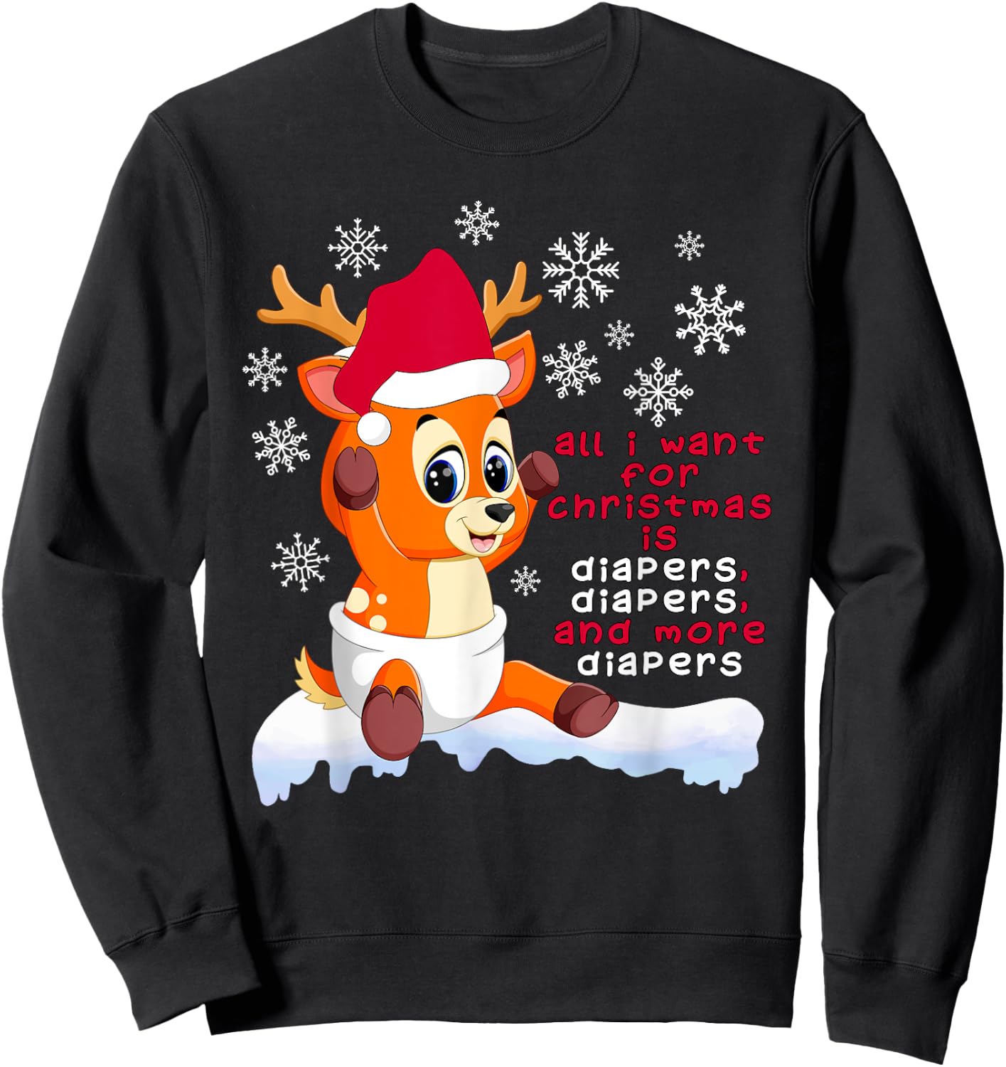 Baby Reindeer Diaper Christmas Wishlist Sweatshirt - Sweatshirt | Black