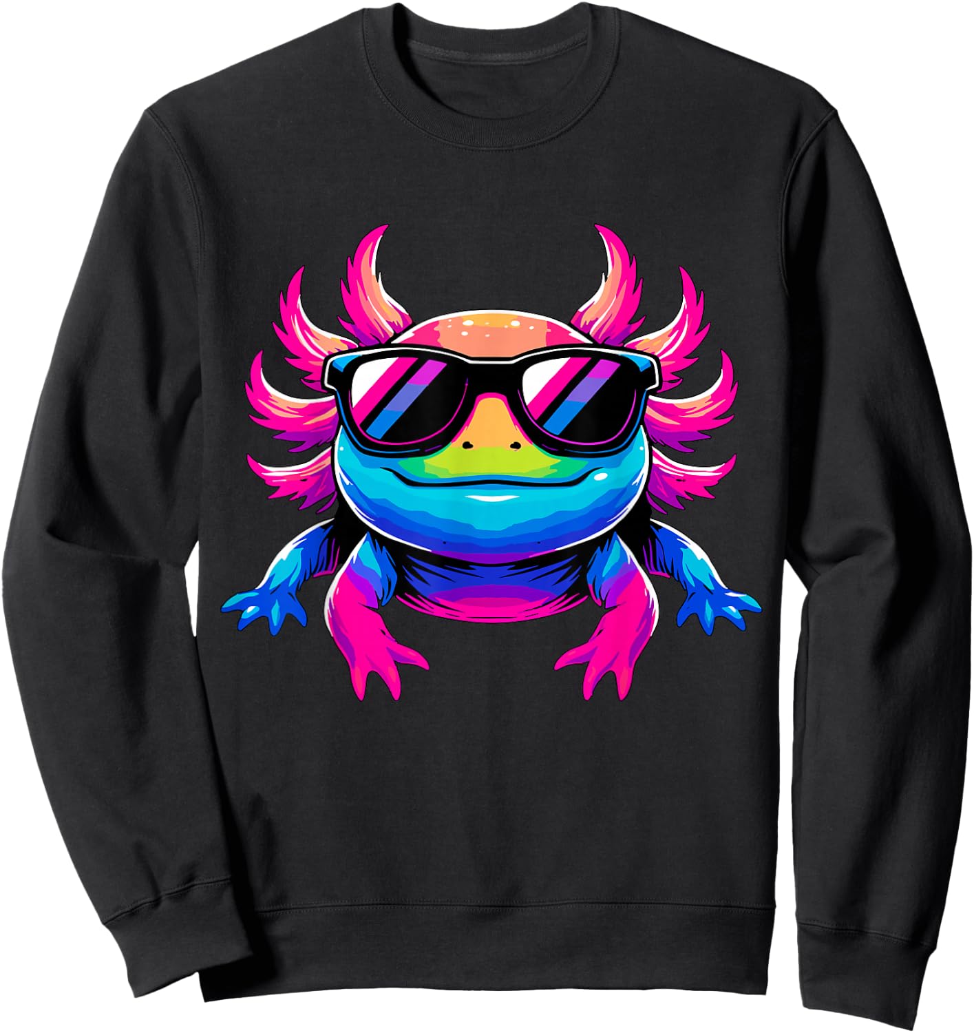 Cool Tie-Dye Axolotl Sunglasses Sweatshirt - Sweatshirt | Black