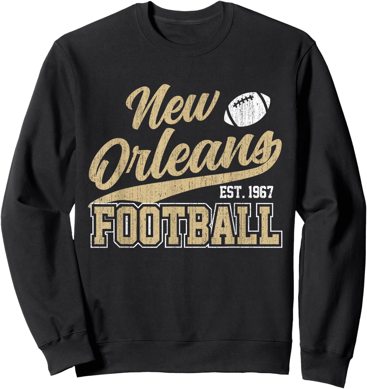 New Orleans Distressed Football Team Fan Sports Sweatshirt - Sweatshirt | Black