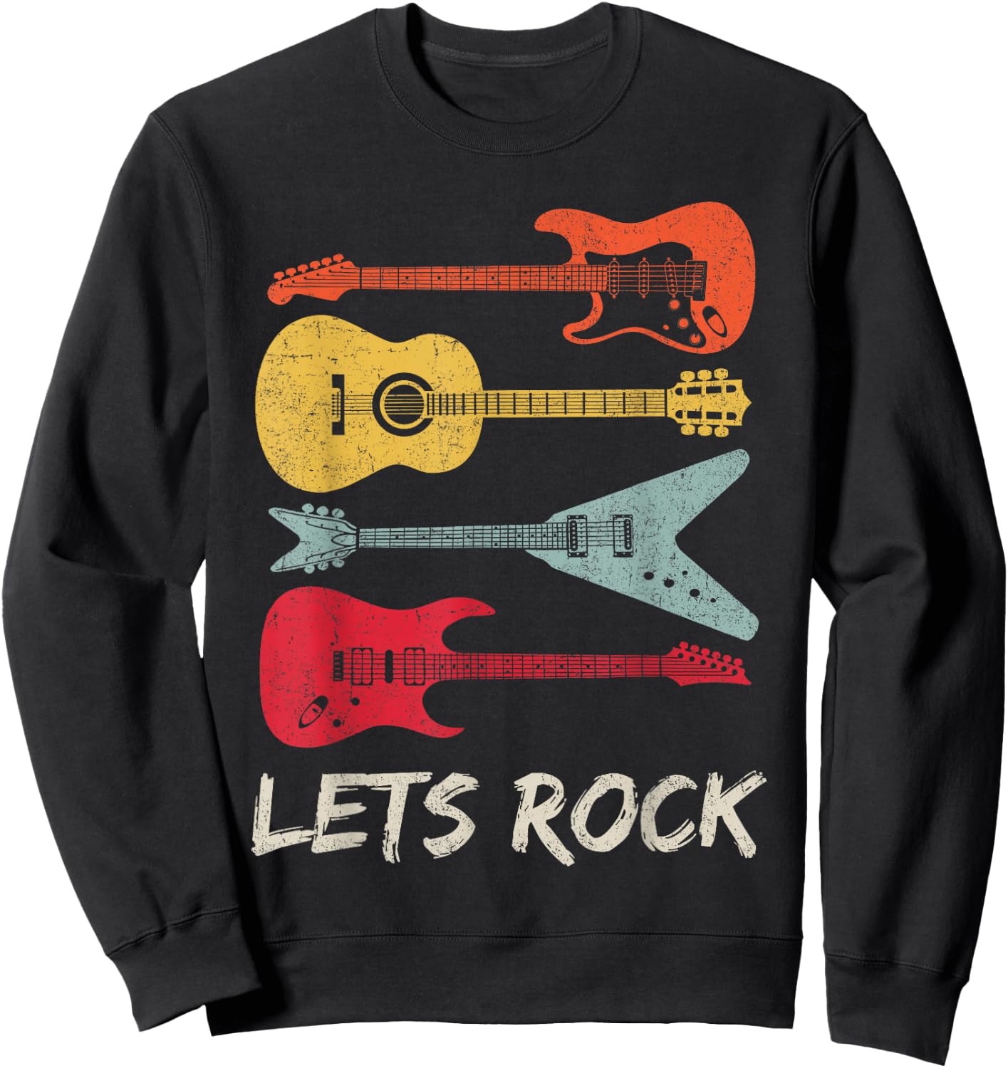 Lets Rock n Roll Guitar Retro Gift Men Women Sweatshirt - Sweatshirt | Black