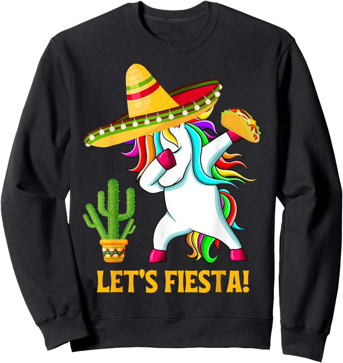 Dabbing Unicorn Funny Cinco de Mayo Kids Girls Let's Fiesta Sweatshirt - Sweatshirt | Black