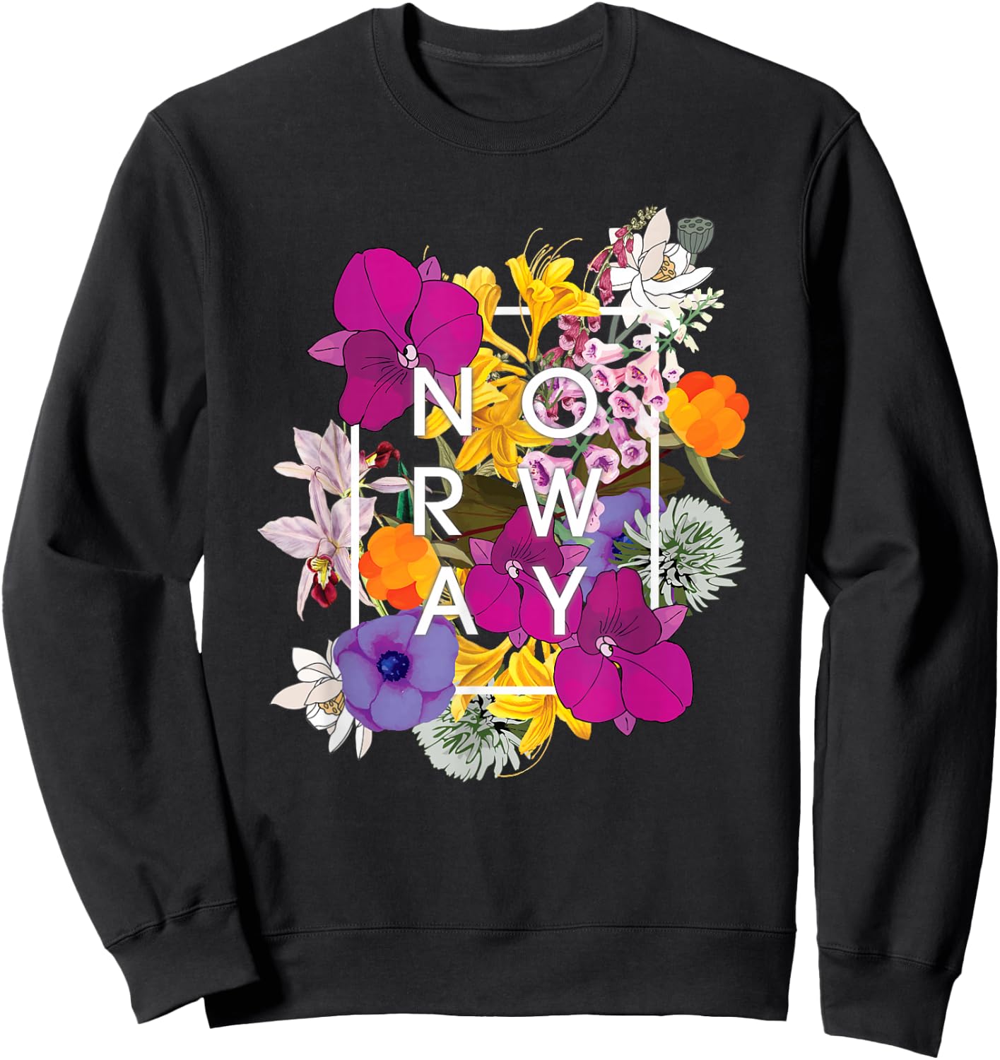 Flowers of Norway Word Art - Norwegian Pride Sweatshirt - Sweatshirt | Black