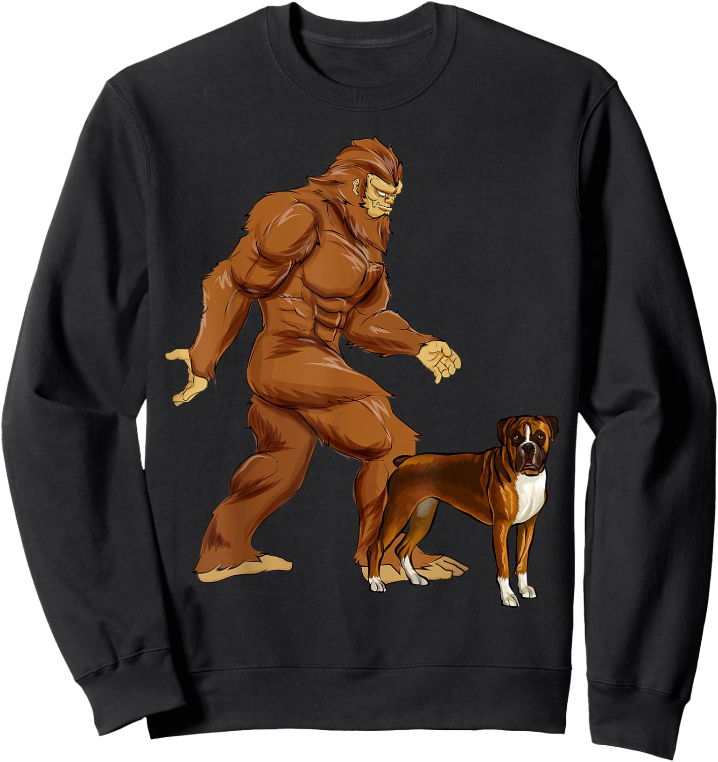 Funny Bigfoot Walking Boxer Sasquatch Dog Women Kids Sweatshirt - Sweatshirt | Black