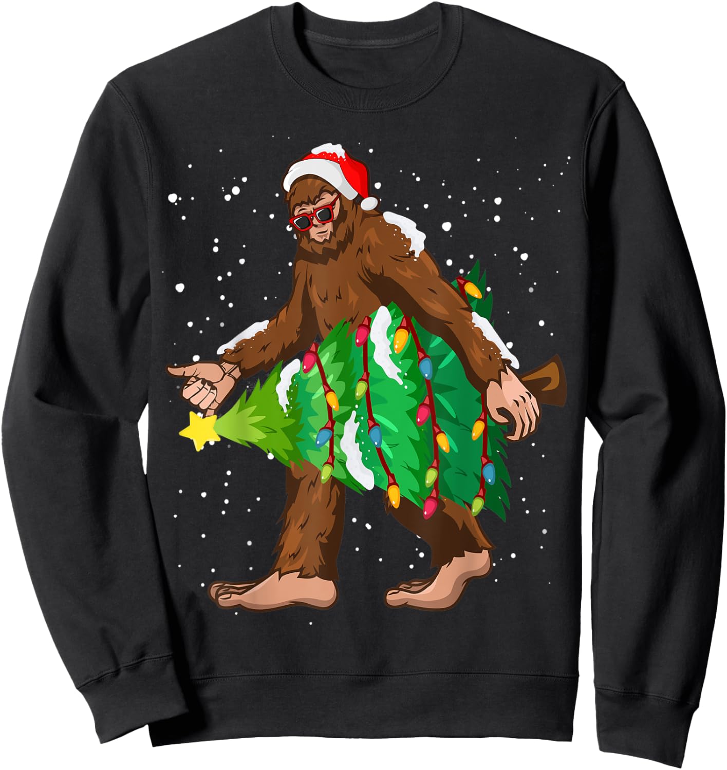 Bigfoot Christmas Santa Hat Xmas Tree Men Women Kids Pajama Sweatshirt - Sweatshirt | Black