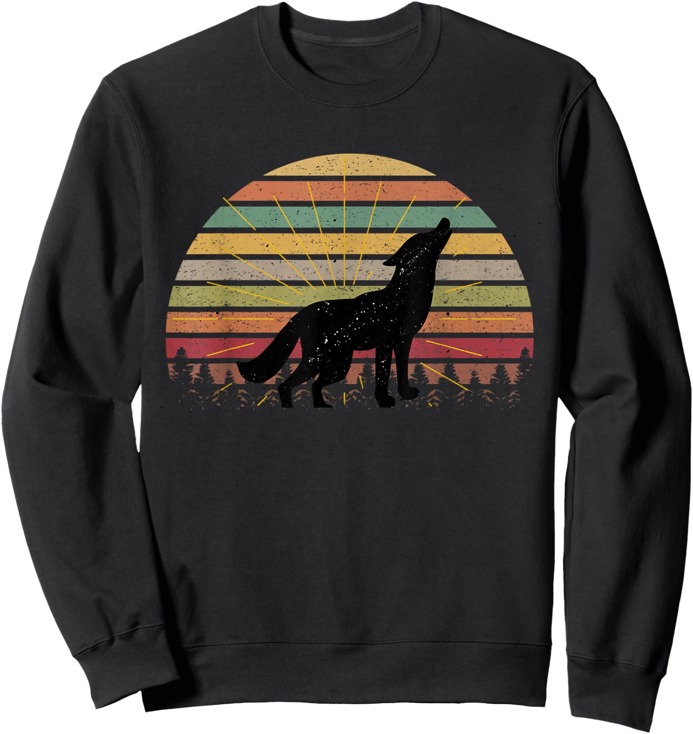 Vintage Retro Silhouette Wolves Wolf Howling At Moon Sweatshirt - Sweatshirt | Black