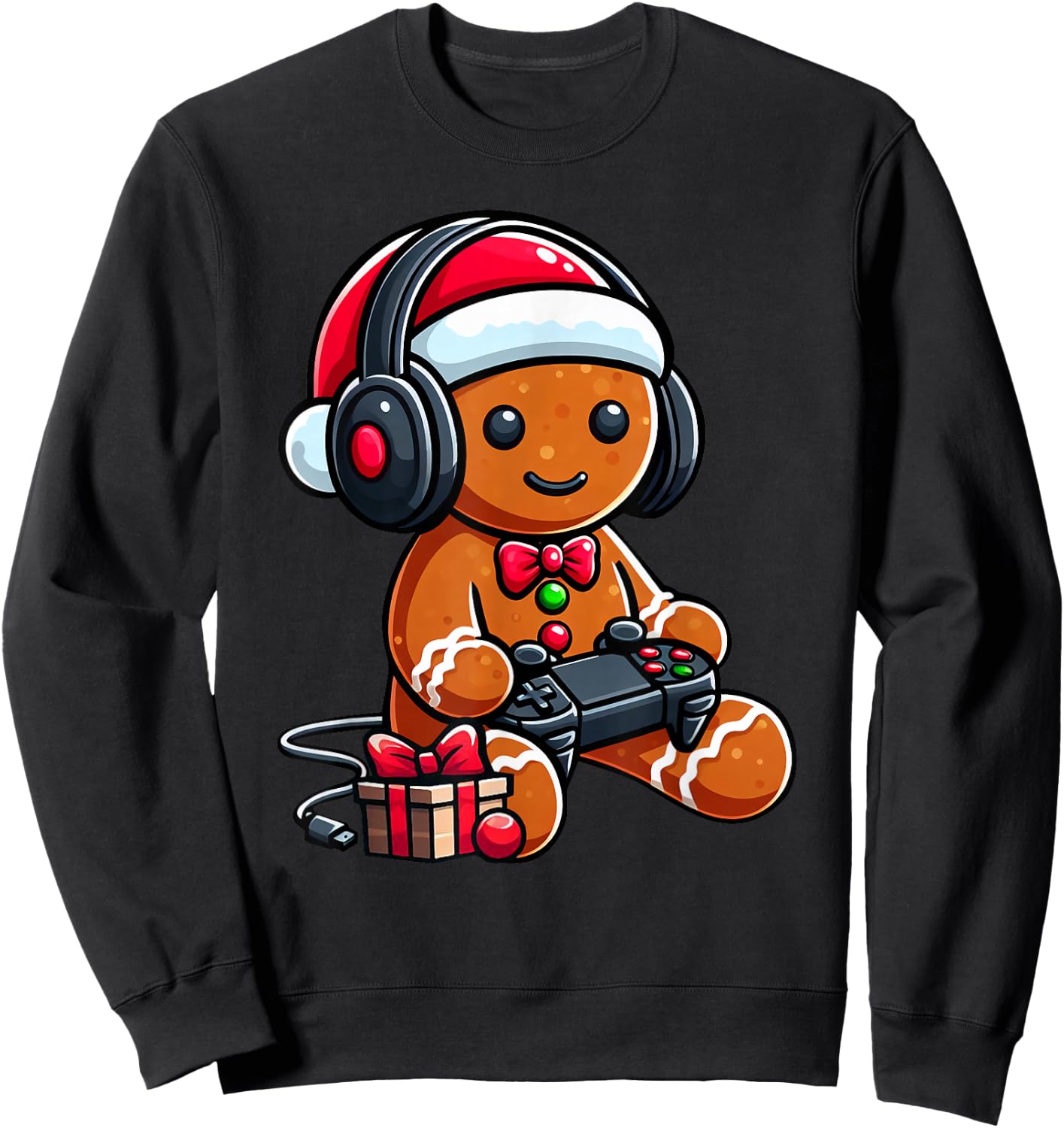 Funny Christmas Gamer Gingerbread Xmas Gaming Men Boys Kids Sweatshirt - Sweatshirt | Black