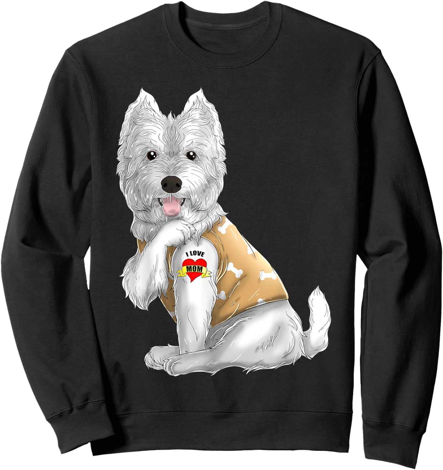 Westie I Love Mom Tattoo Dog Shirt Funny Mother's Day Gift Sweatshirt - Sweatshirt | Black