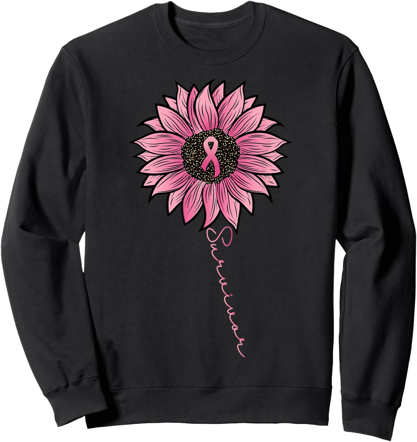 Sunflower Pink Ribbon Breast Cancer Survivor Awareness Women Sweatshirt - Sweatshirt | Black