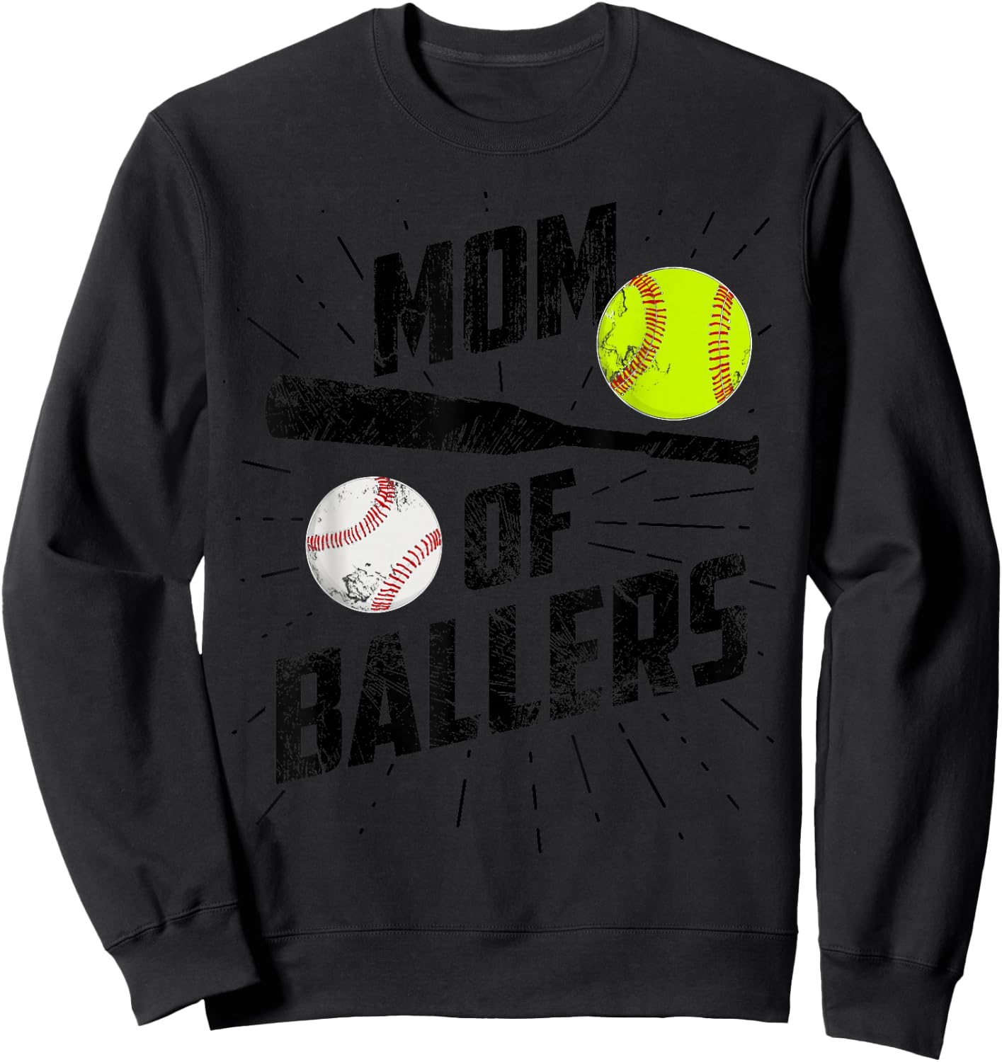 Mom Of Ballers Funny Baseball Softball Game Mothers Day Gift Sweatshirt - Sweatshirt | Black
