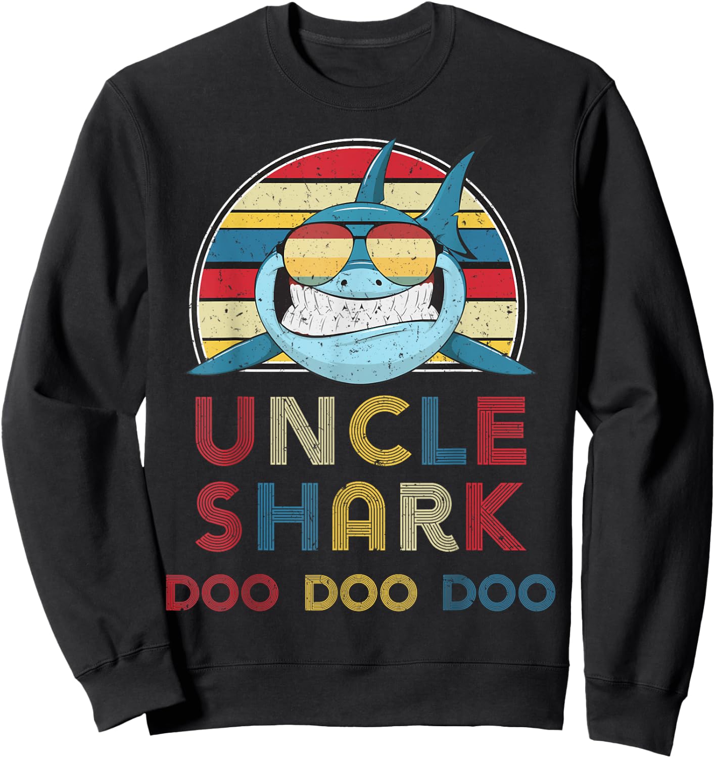Retro Vintage Uncle Shark Gift Father Men Dad Sweatshirt - Sweatshirt | Black