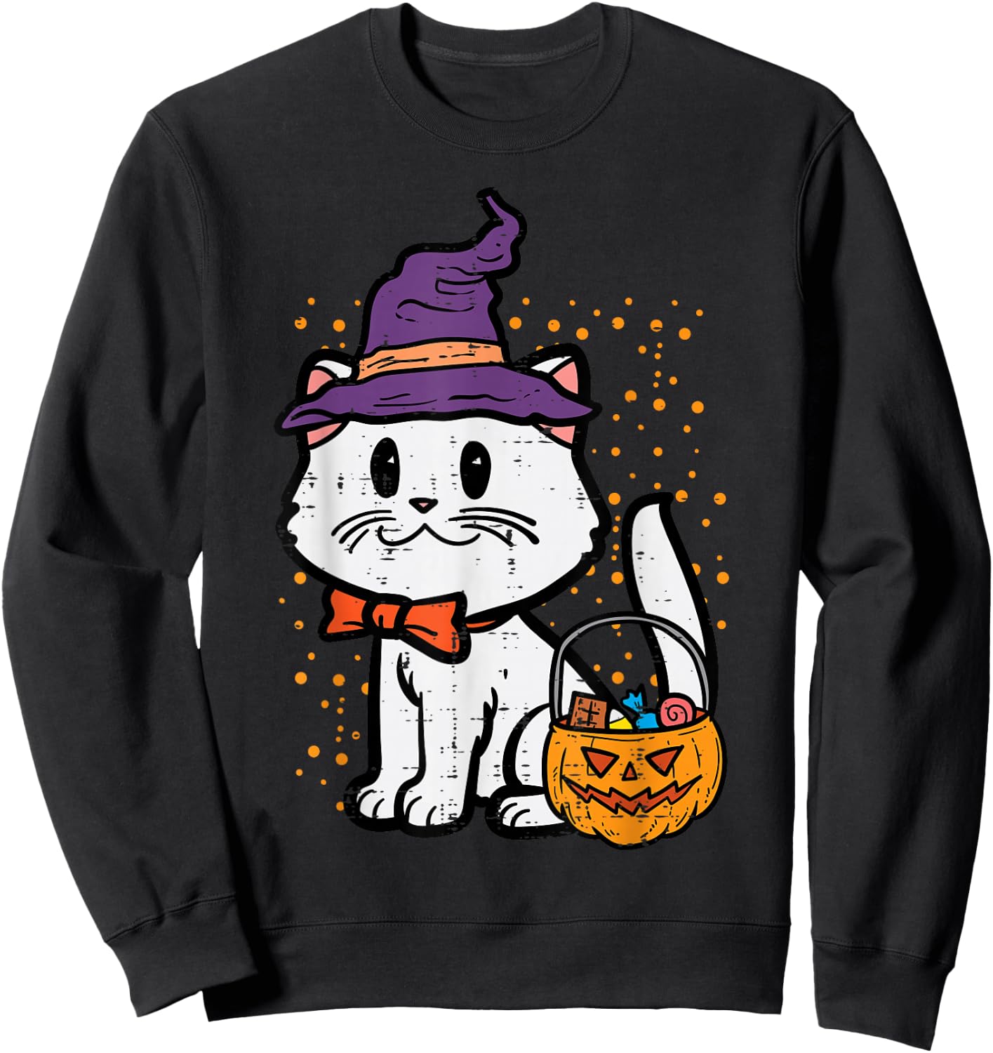 Halloween Witch Cat Trick Or Treat Kitten Costume Girls Kids Sweatshirt - Sweatshirt | Black