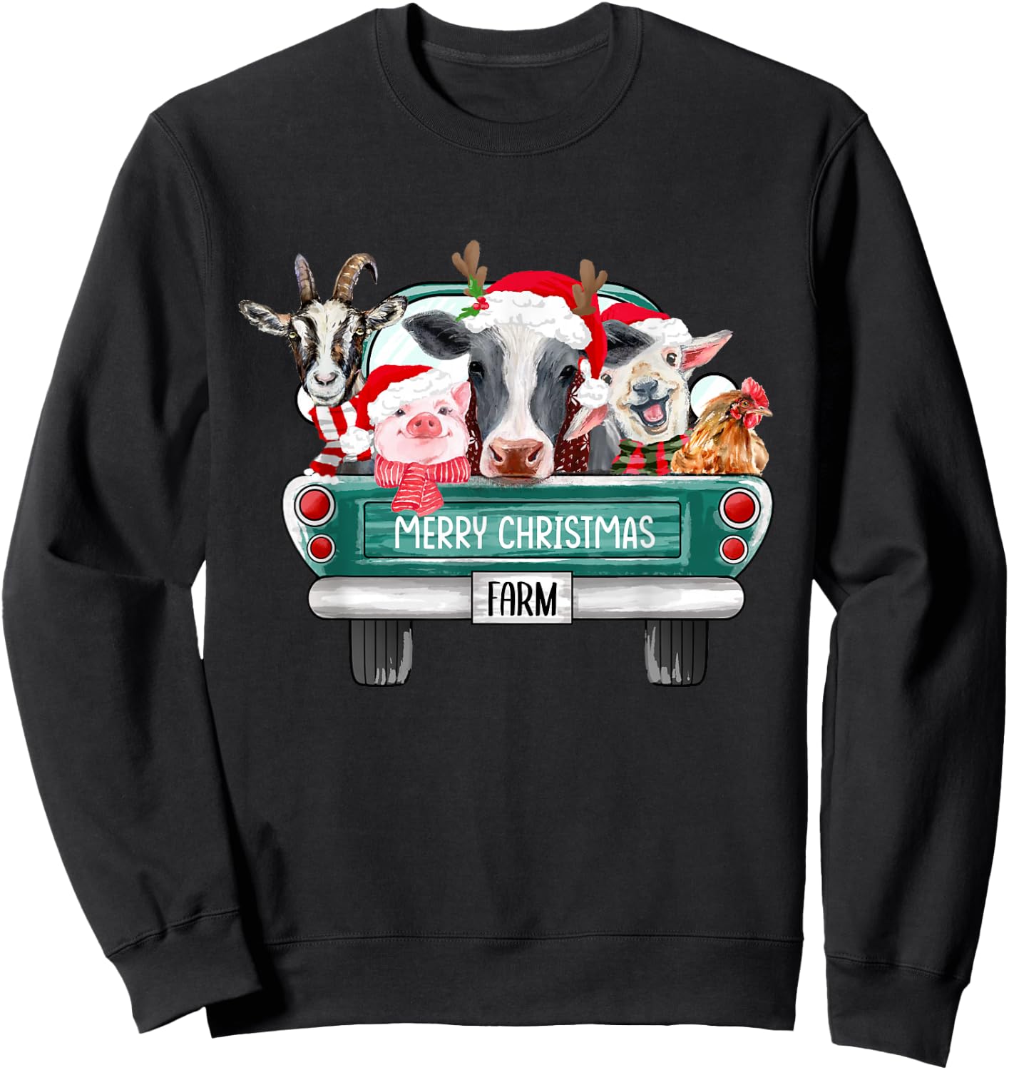 Christmas Farm Animals Truck Santa Hat Family Pajamas Xmas Sweatshirt - Sweatshirt | Black