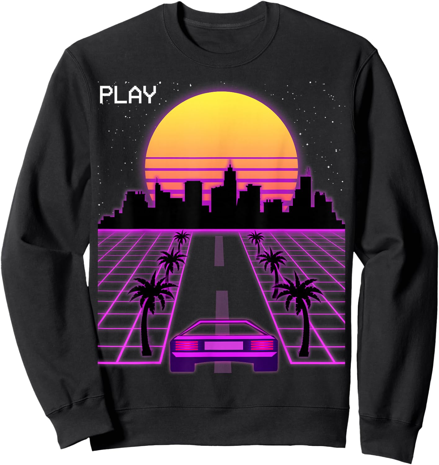 Vaporwave Sunset Synthwave Cyberpunk Outrun 80s Men Women Sweatshirt - Sweatshirt | Black