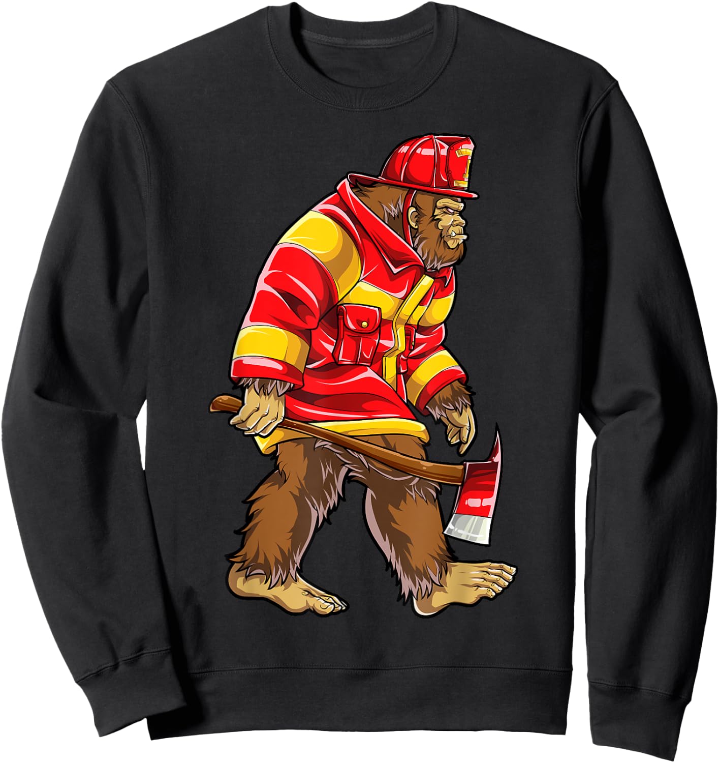 Bigfoot Firefighter Men Thin Red Line Sasquatch Lovers Funny Sweatshirt - Sweatshirt | Black