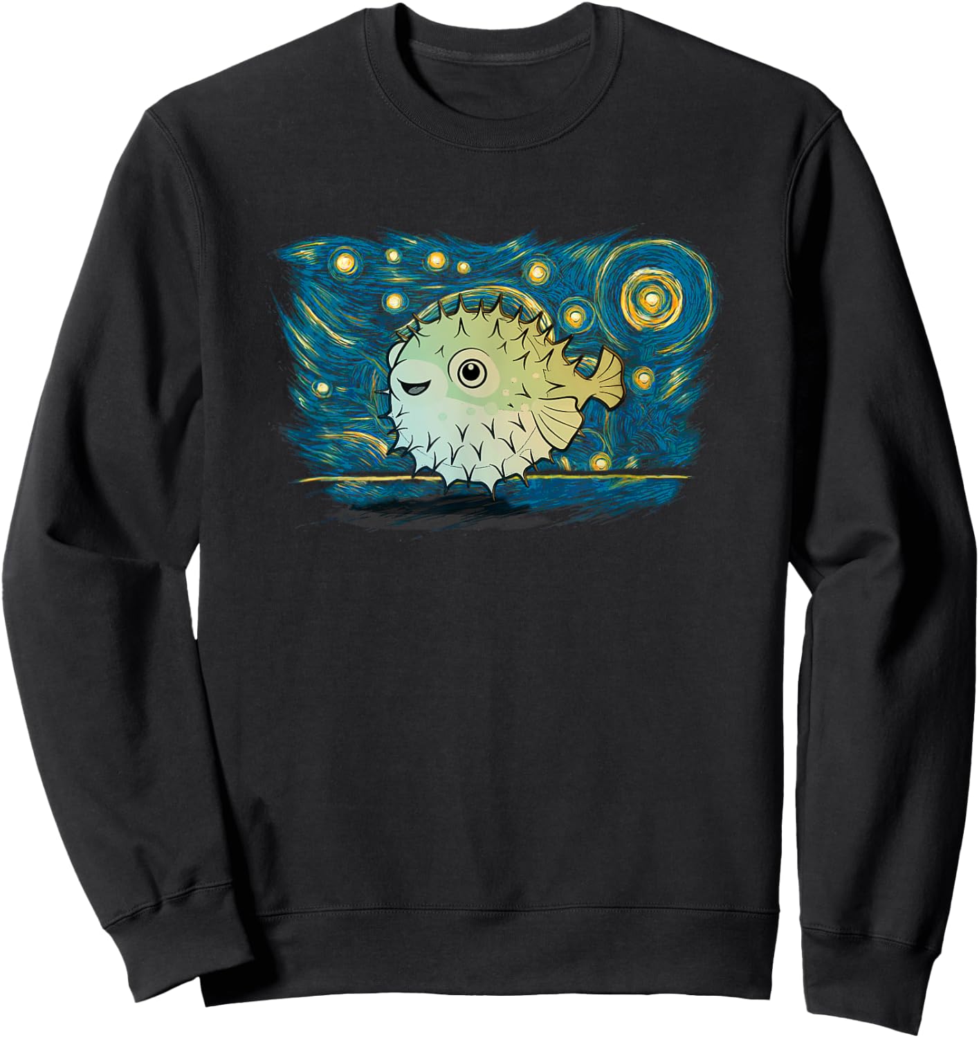 Retro Vintage Style Puffer Fish Sweatshirt - Sweatshirt | Black