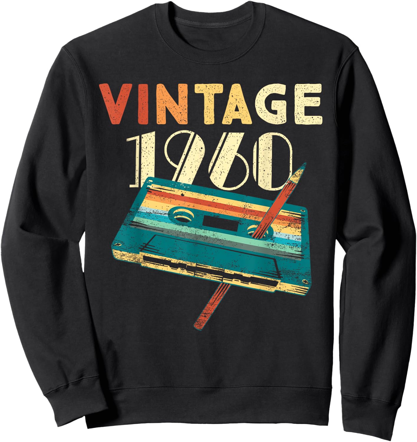 65 Years Old Gifts Vintage 1960 Music Cassette 65th Birthday Sweatshirt - Sweatshirt | Black