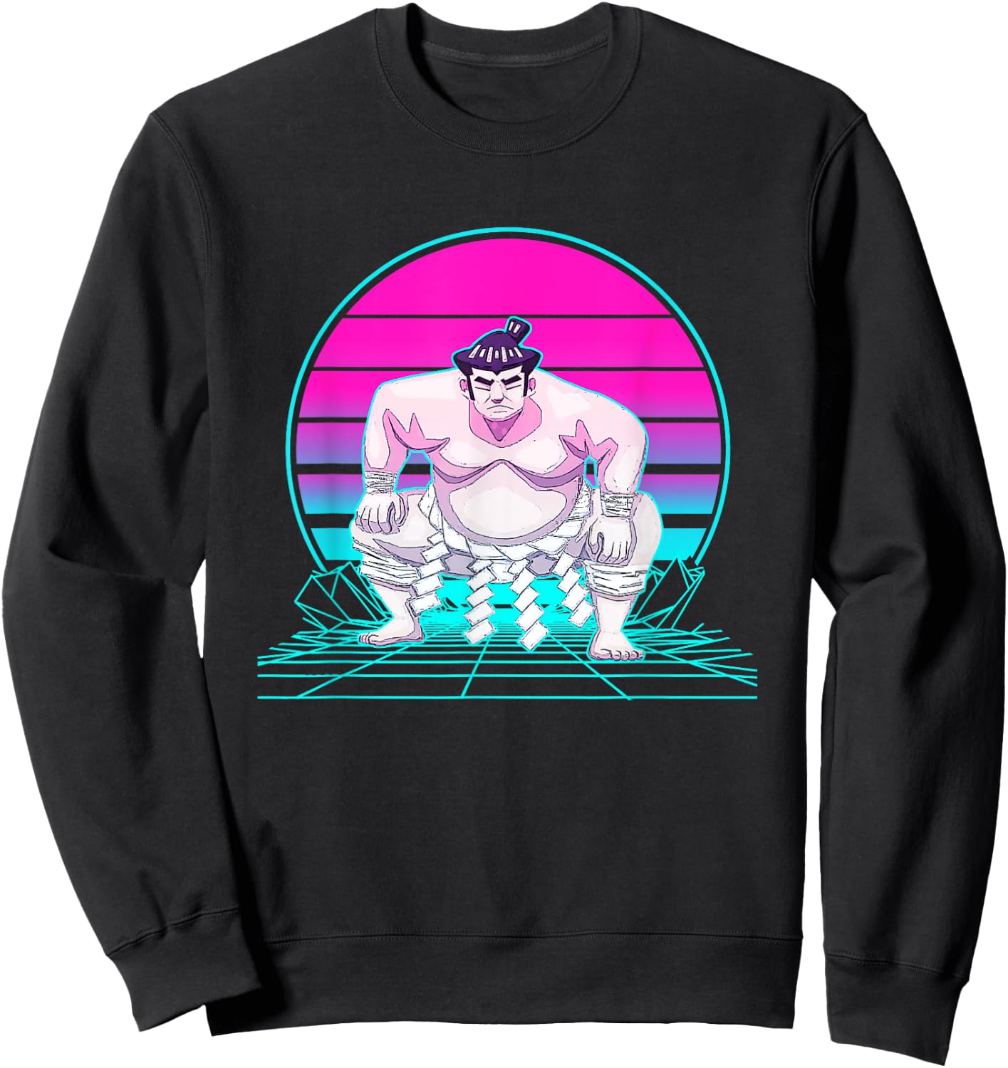 Vintage Retro Sunset Sumo Wrestler Sweatshirt - Sweatshirt | Black
