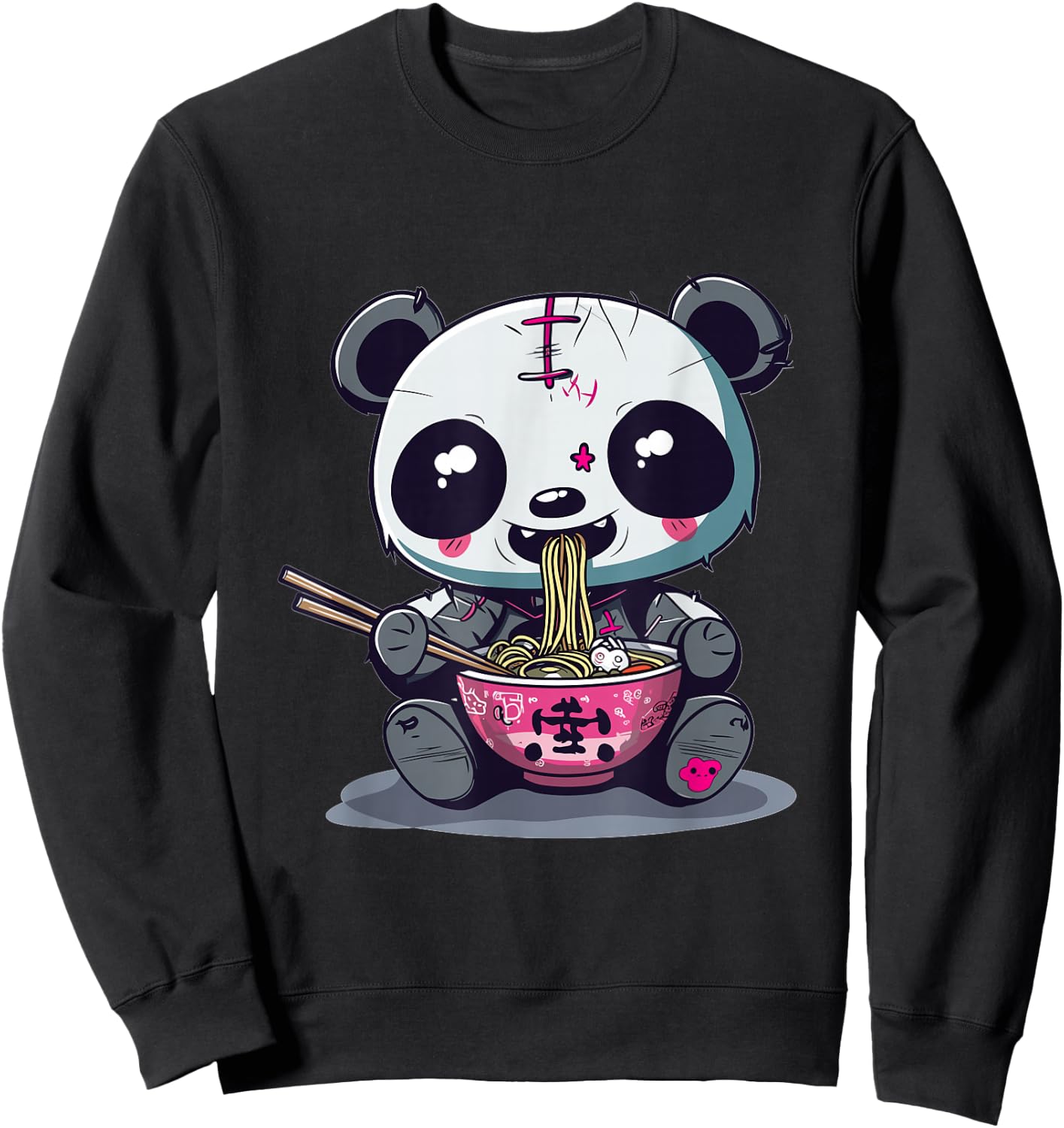 Goth Pastel Cute Creepy Kawaii Panda Voodoo Doll Ramen Sweatshirt - Sweatshirt | Black