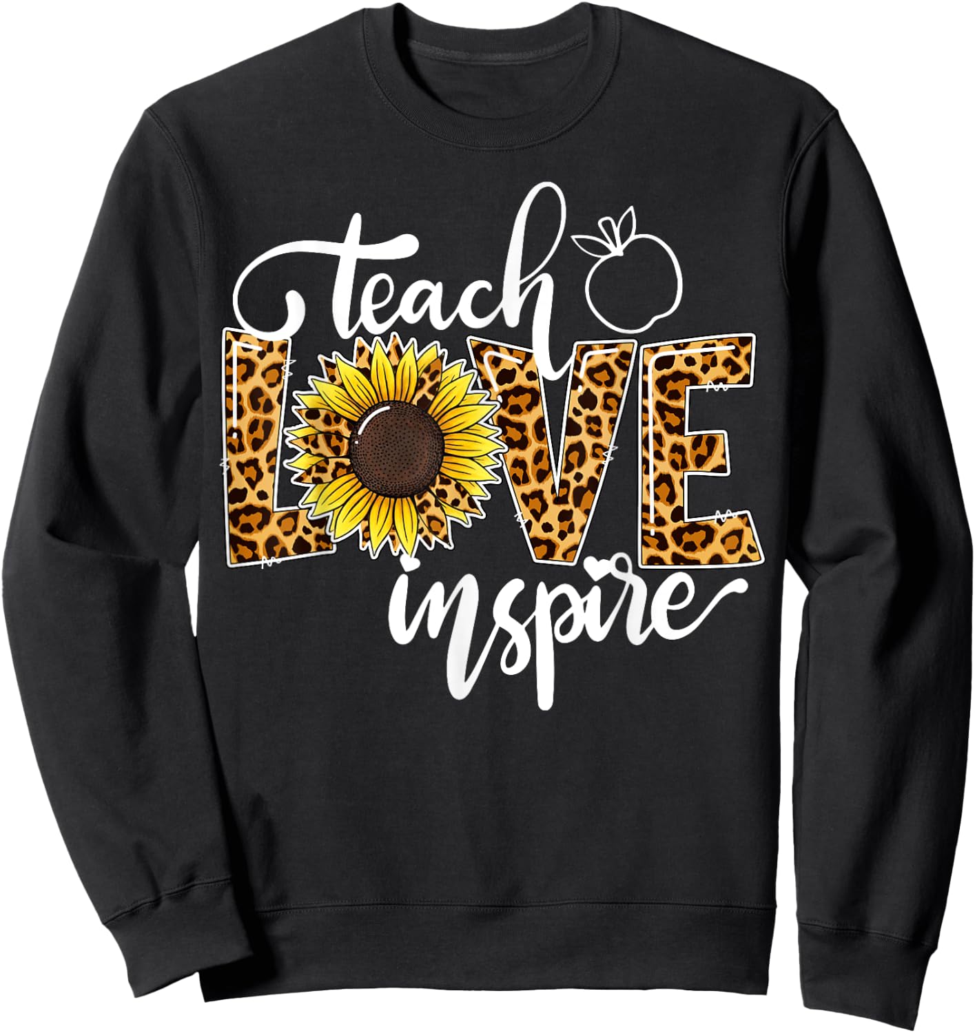 Teach Love Inspire Cute Sunflower Leopard Cheetah Print Sweatshirt - Sweatshirt | Black
