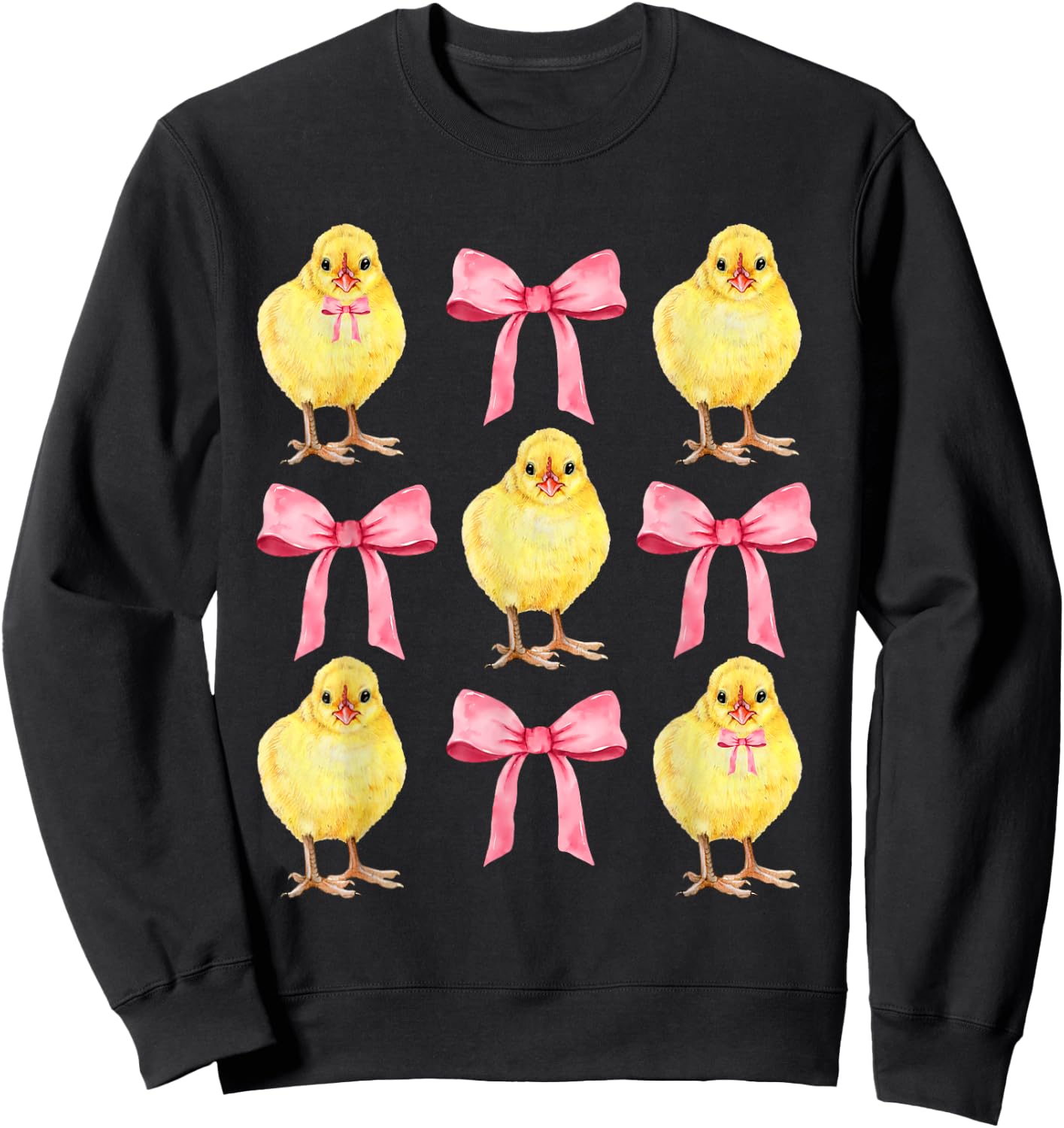 Funny Easter Chick Pink Coquette Bows Easter Day Girl Women Sweatshirt - Sweatshirt | Black