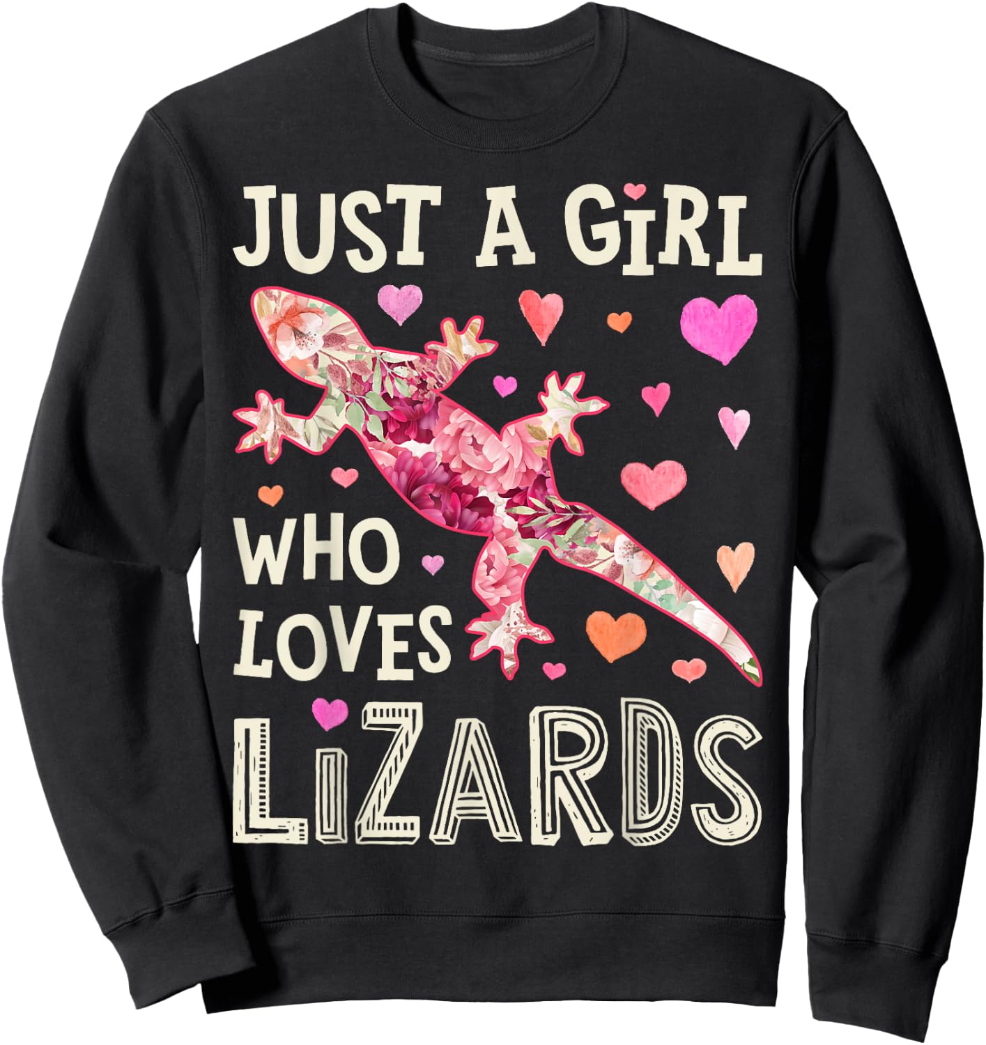 Lizard Just A Girl Who Loves Lizards Flower Women Floral Sweatshirt - Sweatshirt | Black