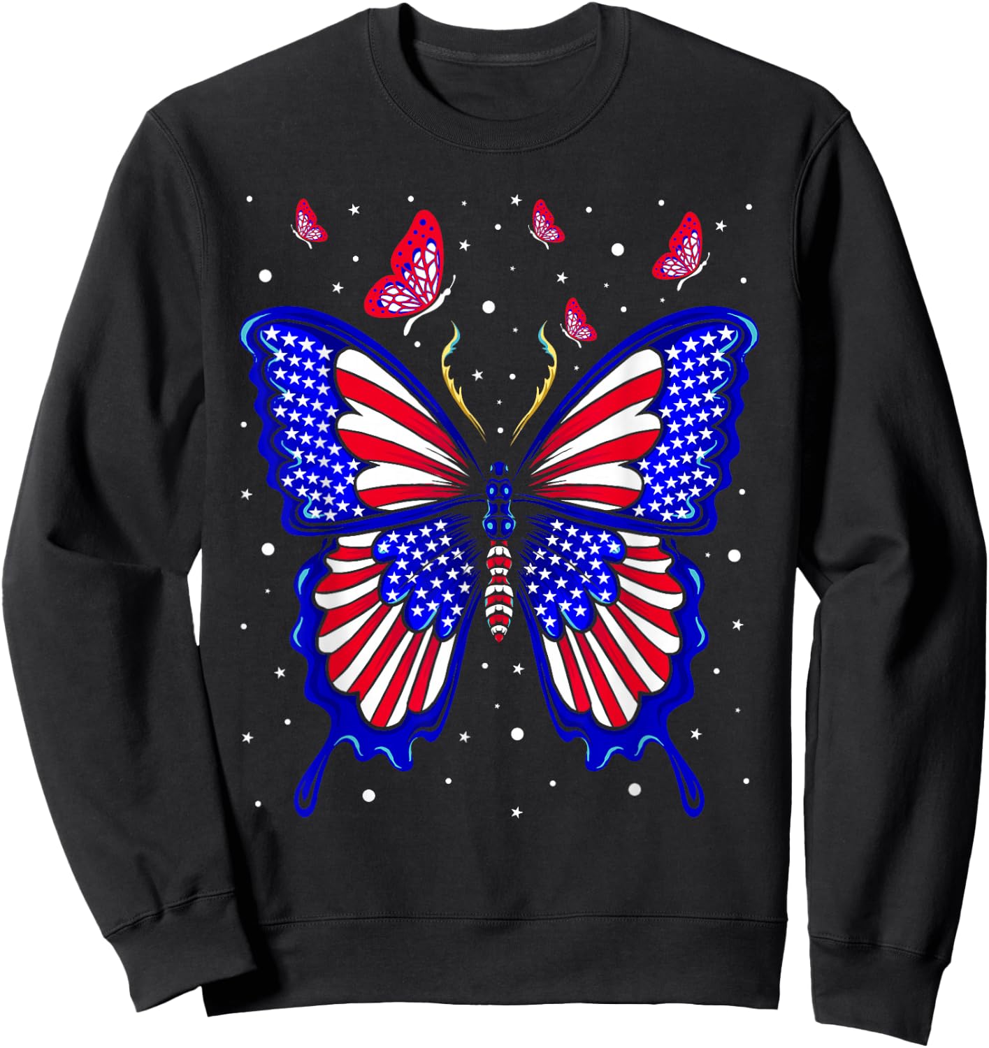 American Flag Butterfly 4th Of July Patriotic Women Sweatshirt - Sweatshirt | Black