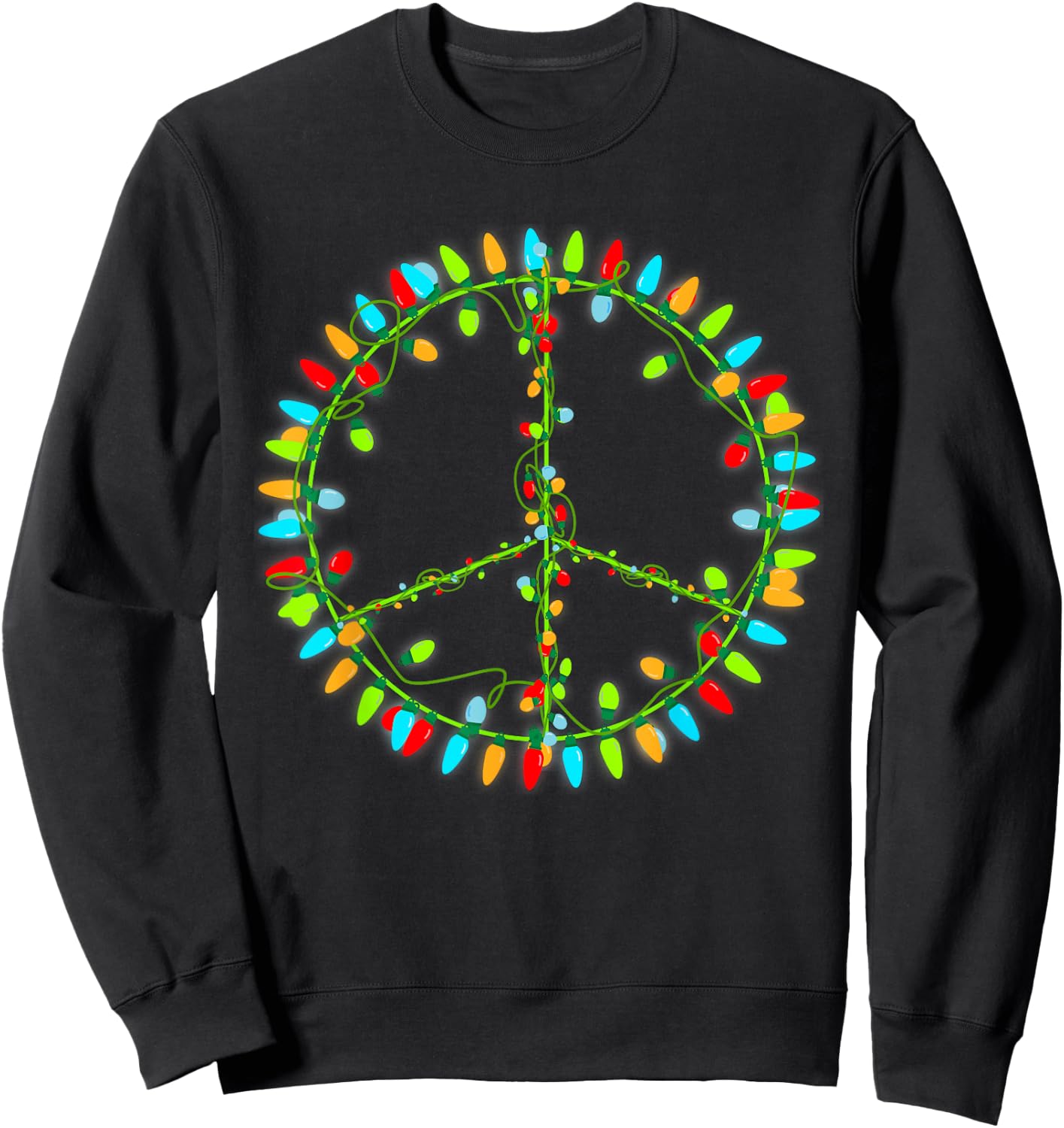Christmas Lights Peace Sign Retro Hippie Happy Holidays Sweatshirt - Sweatshirt | Black