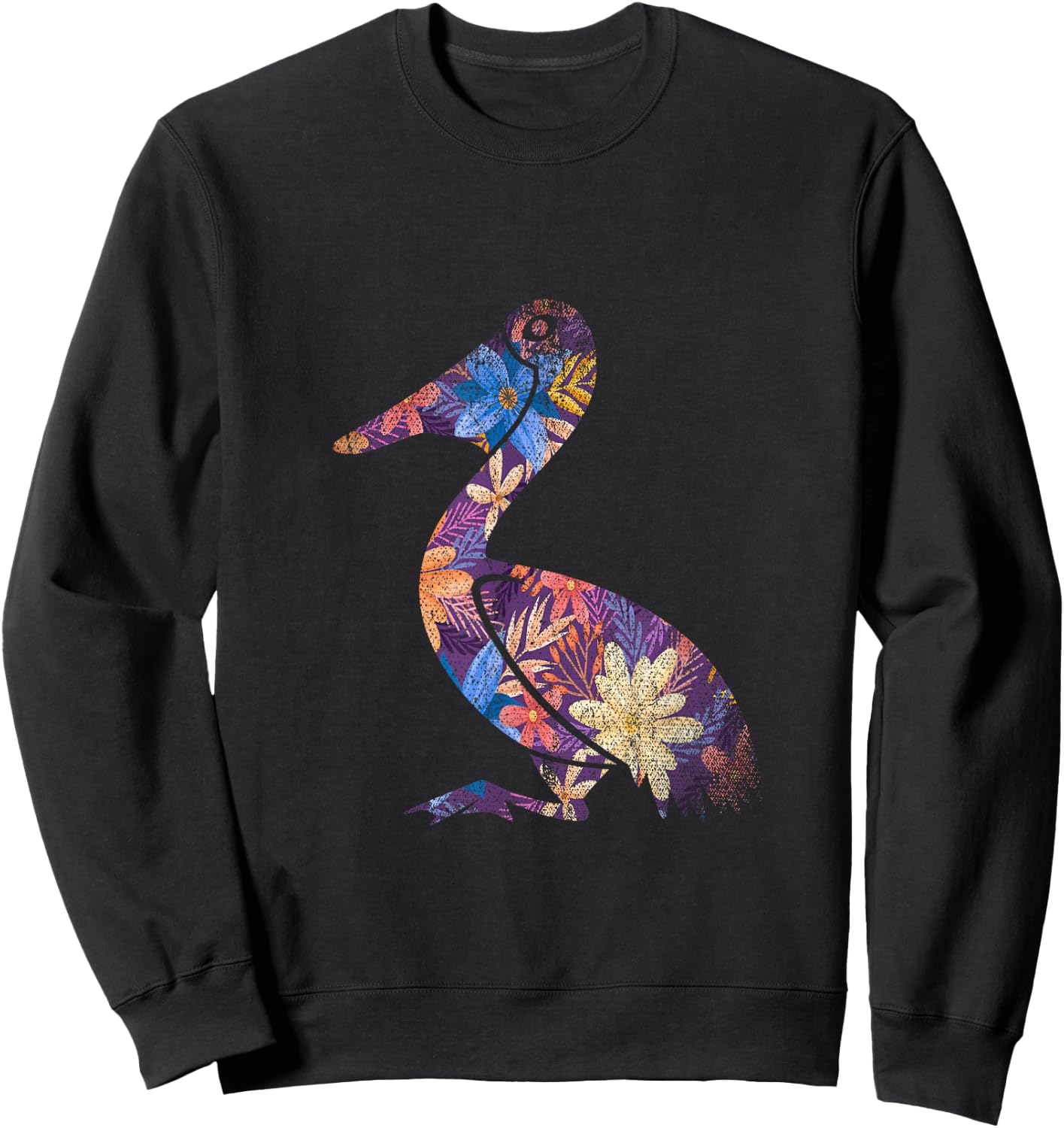 Water Bird Design Pelican Beak Floral Pelican - -Adults - Black - Small - Short Sleeve - Classic Fit - Cotton 65%, Polyester 35% Sweatshirt - Sweatshirt | Black