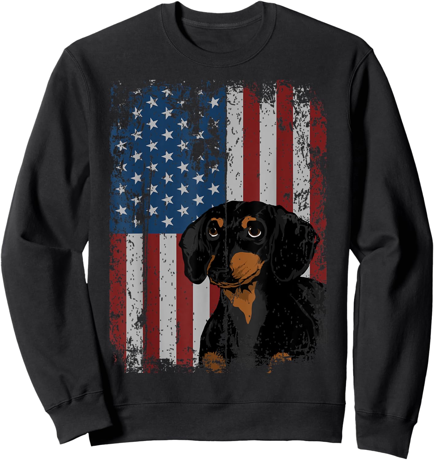 Dachshund American Flag Patriotic Dachshund Owner Gift Sweatshirt - Sweatshirt | Black