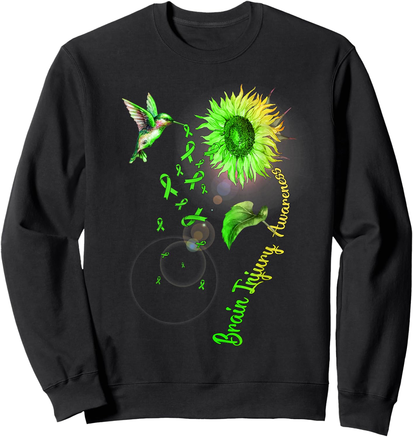 Brain Injury Sunflower Hummingbird Sweatshirt - Sweatshirt | Black