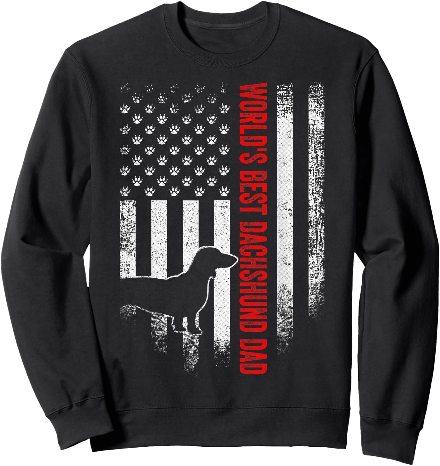 Vintage American Flag World's Best Dachshund Dad Silhouette Men Sweatshirt - Sweatshirt | Black