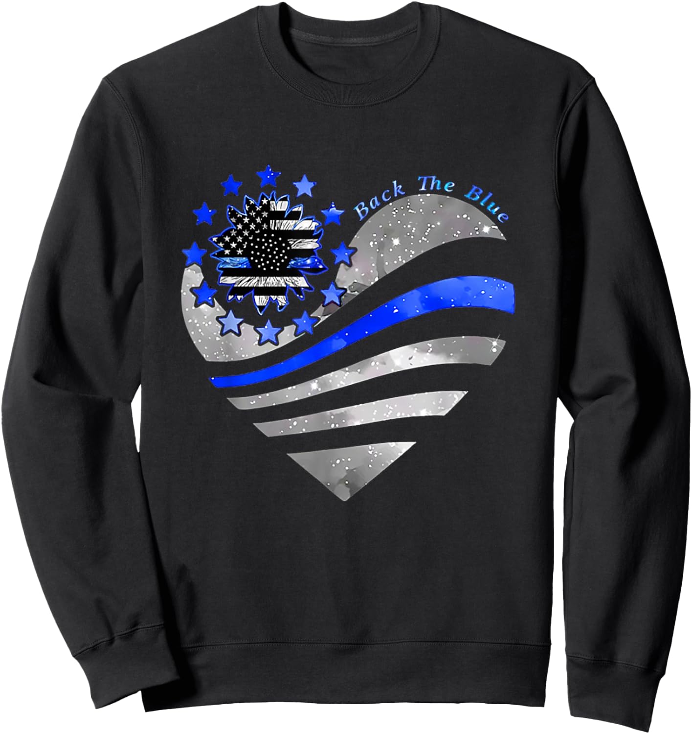 Sunflower Thin Blue Line Police Heart Back The Blue Law Enfo Sweatshirt - Sweatshirt | Black