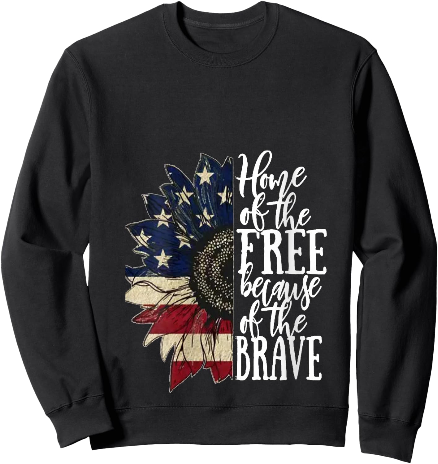 American Flag Patriot Home of The Free Because of The Brave V-Neck Sweatshirt - Sweatshirt | Black