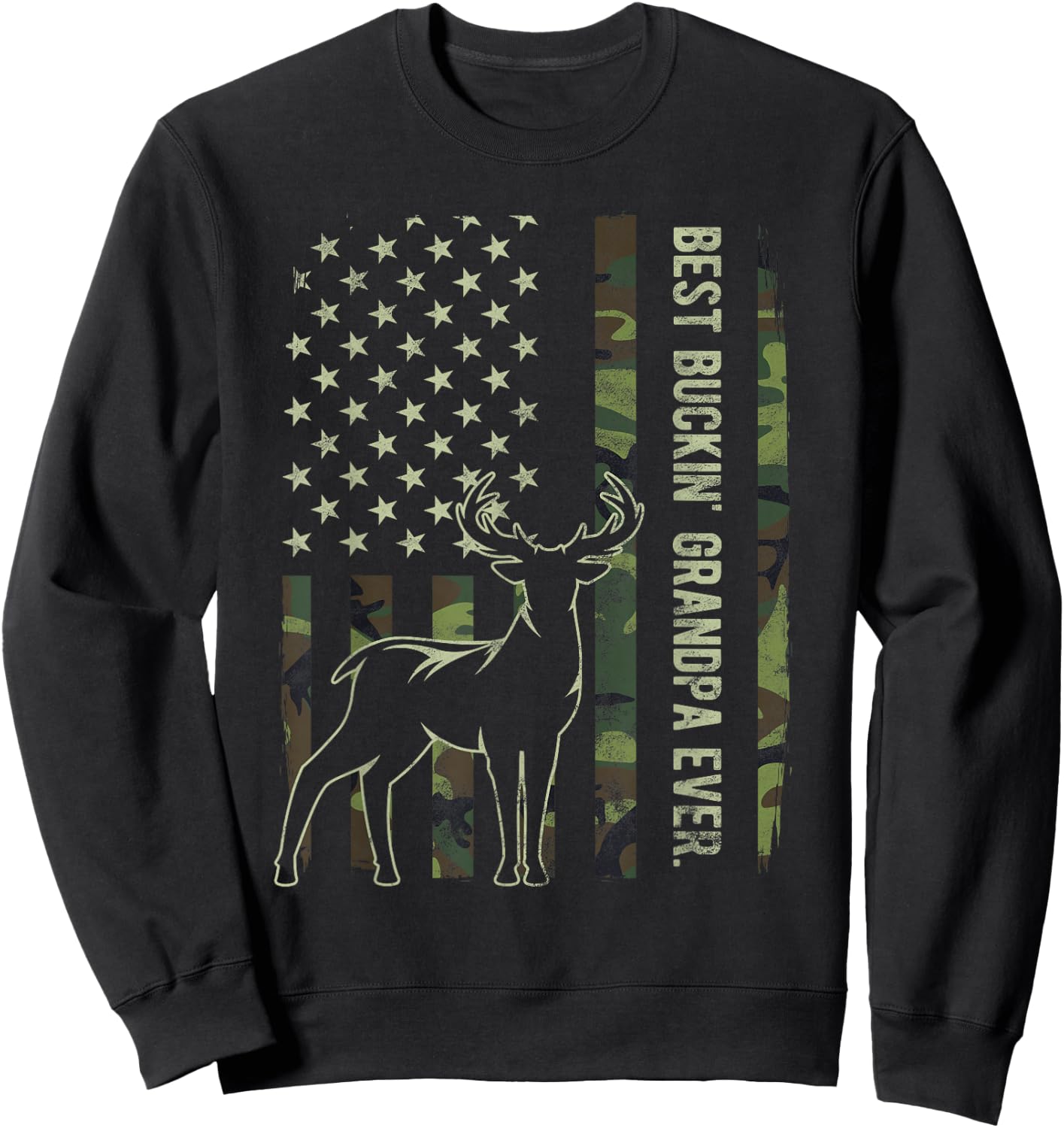 Best Buckin' Grandpa Ever Camo American Flag Deer Hunting Sweatshirt - Sweatshirt | Black