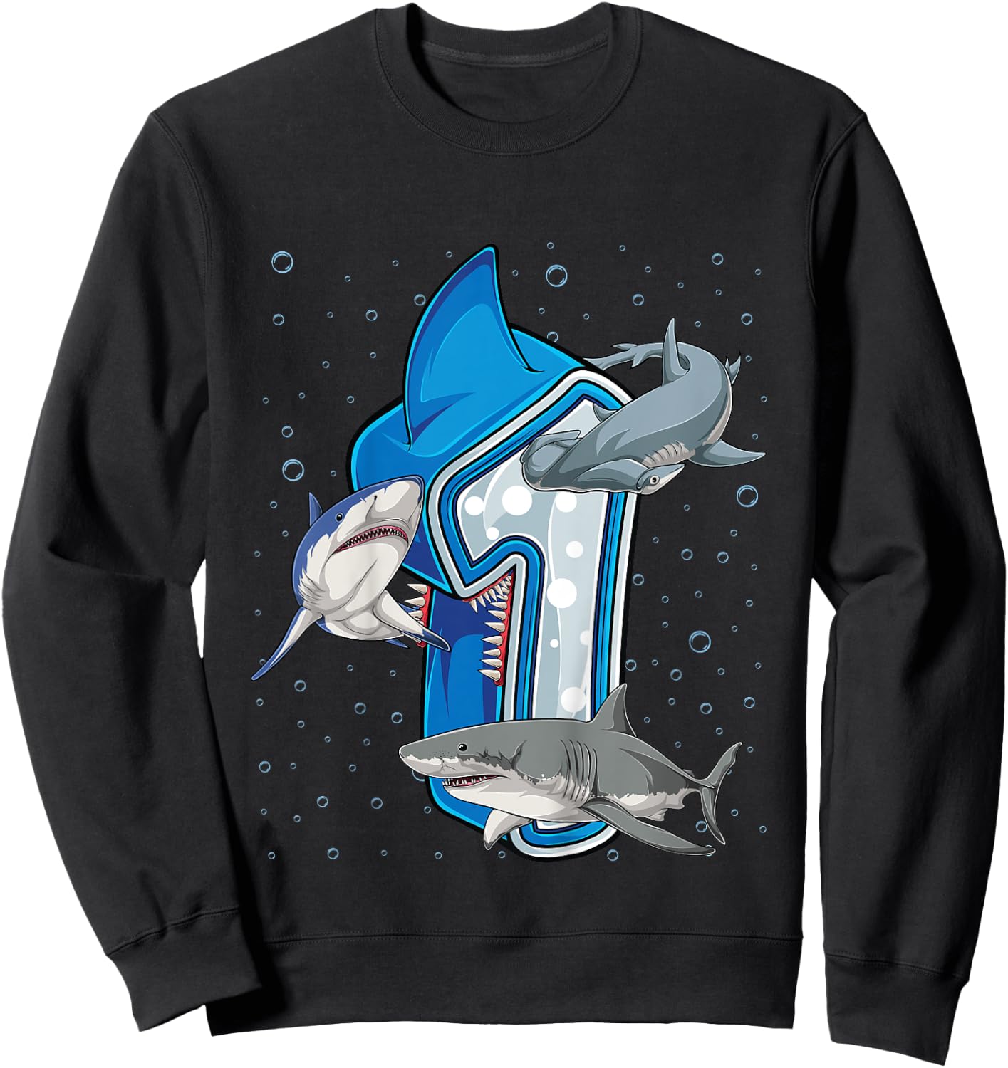 Kids 1st Birthday Boys Shark 1 year Old Ocean Shark B-day Sweatshirt - Sweatshirt | Black