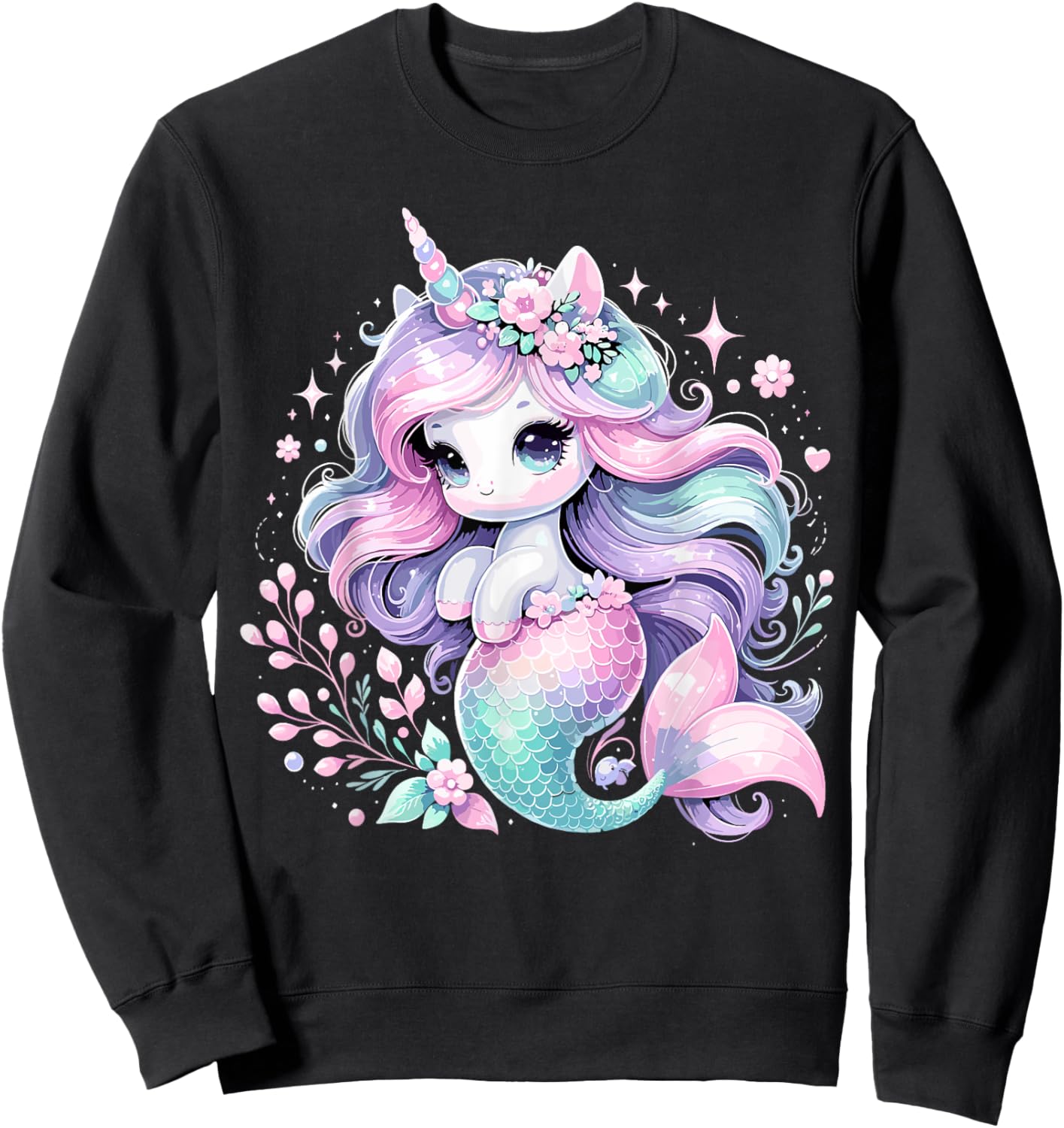 Unicorn Mermaid Girls Birthday Party Mermicorn Sweatshirt - Sweatshirt | Black