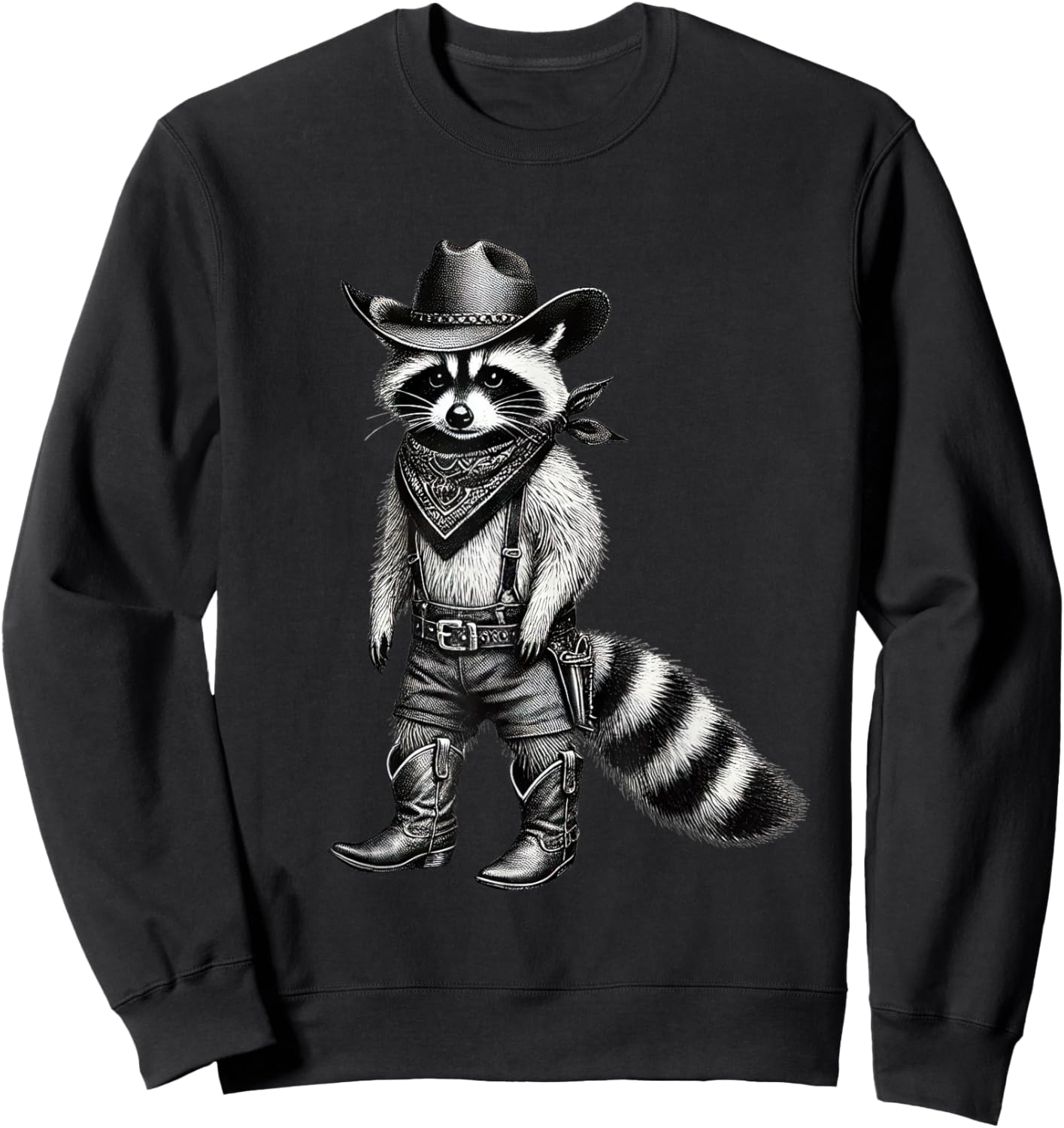 Vintage Raccoon Cowboy Funny Trash Cat Panda Western Country Sweatshirt - Sweatshirt | Black