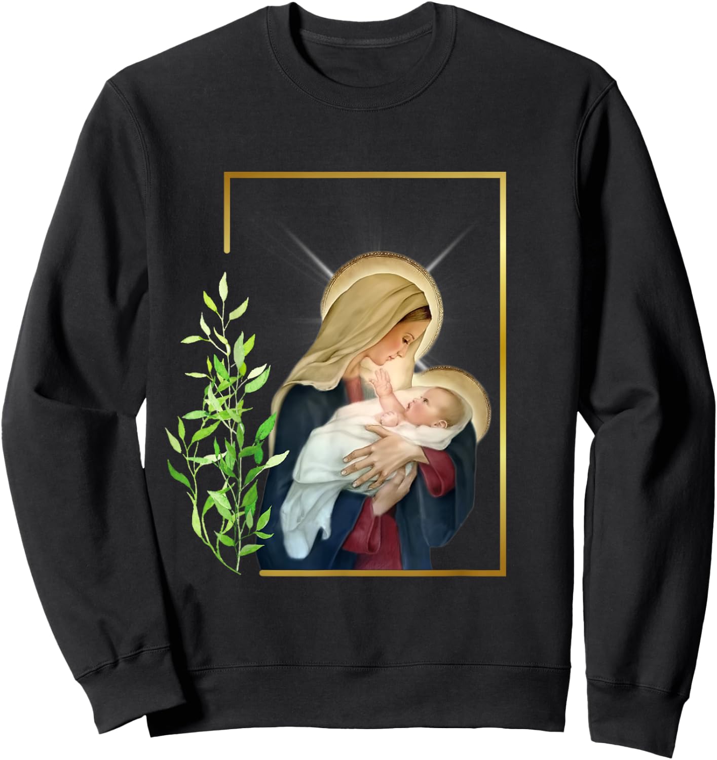 Blessed Holy Virgin Mary with Child Jesus - Rosary Catholic Sweatshirt - Sweatshirt | Black