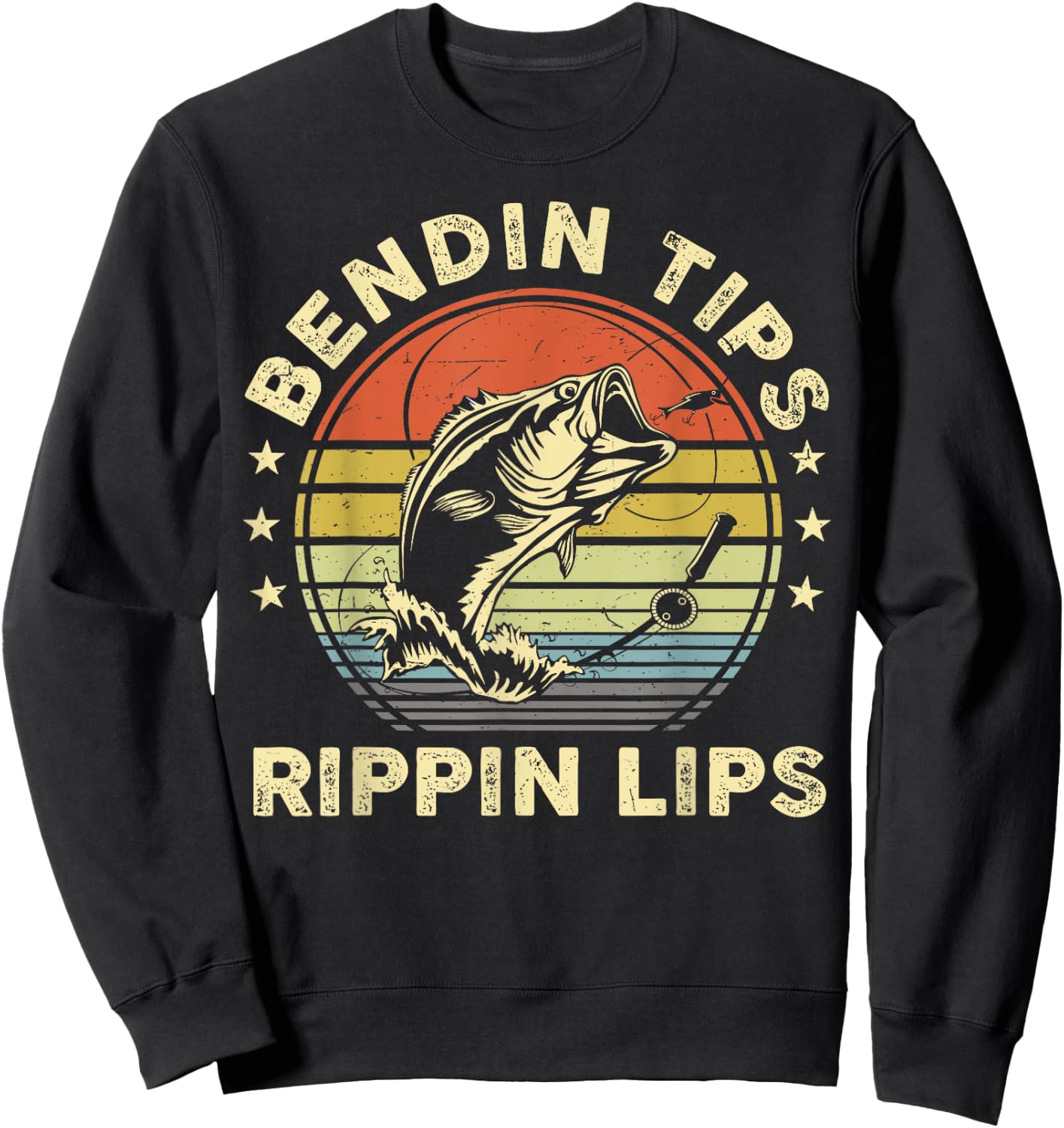 Funny Bass Fish Dad Bending Tips Rippin Lips Fishing Dad Sweatshirt - Sweatshirt | Black