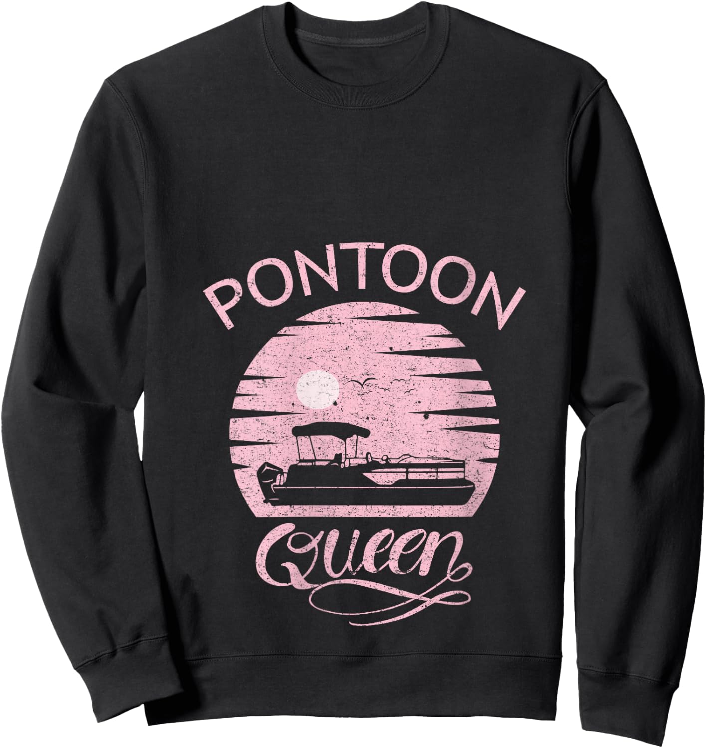 Pontoon Queen Design Funny Pontoon Boat Lover Girls Boating V-Neck Sweatshirt - Sweatshirt | Black