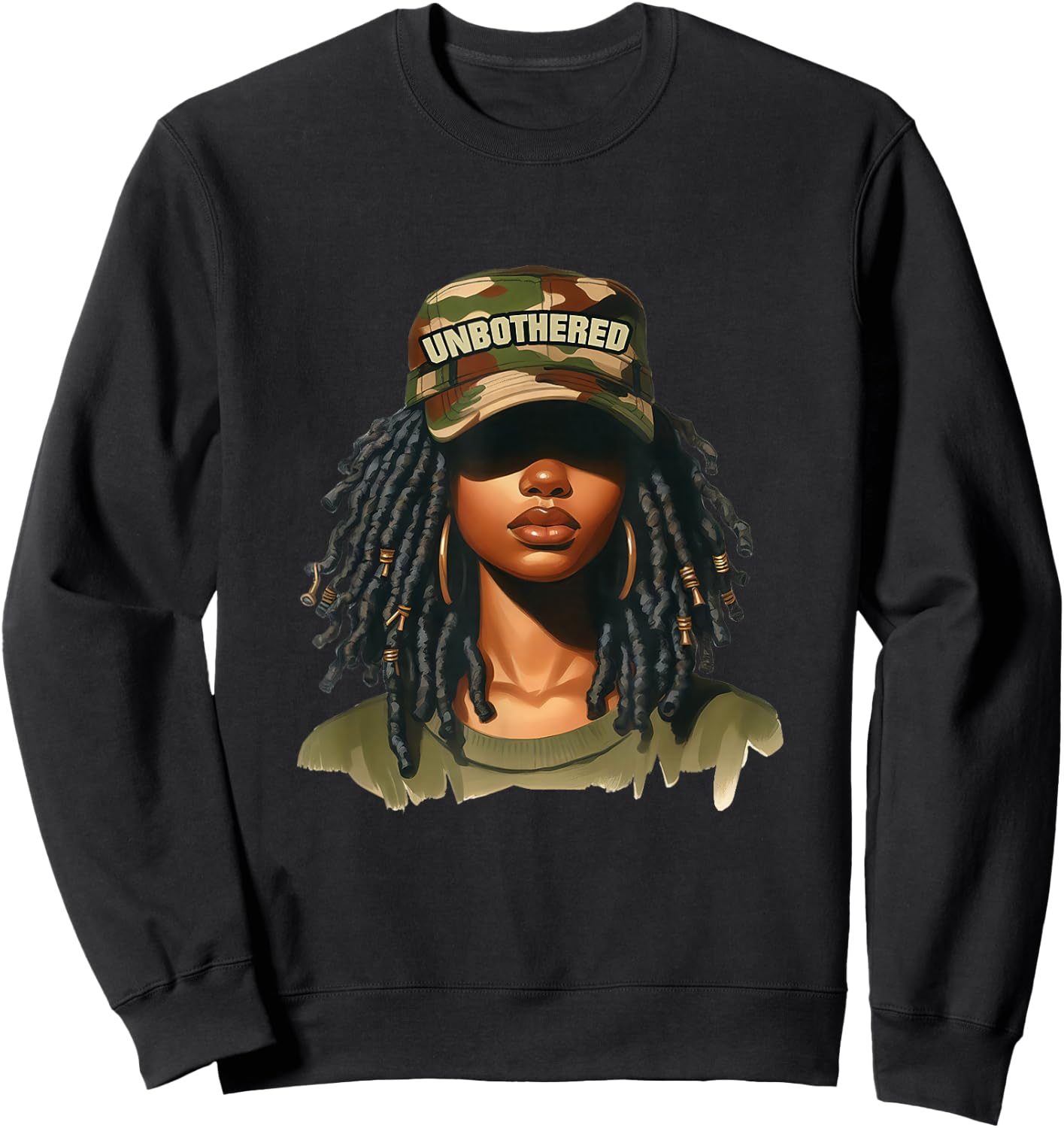 Melanin Unbothered Black Woman Locs Camo Black History Month Sweatshirt - Sweatshirt | Black