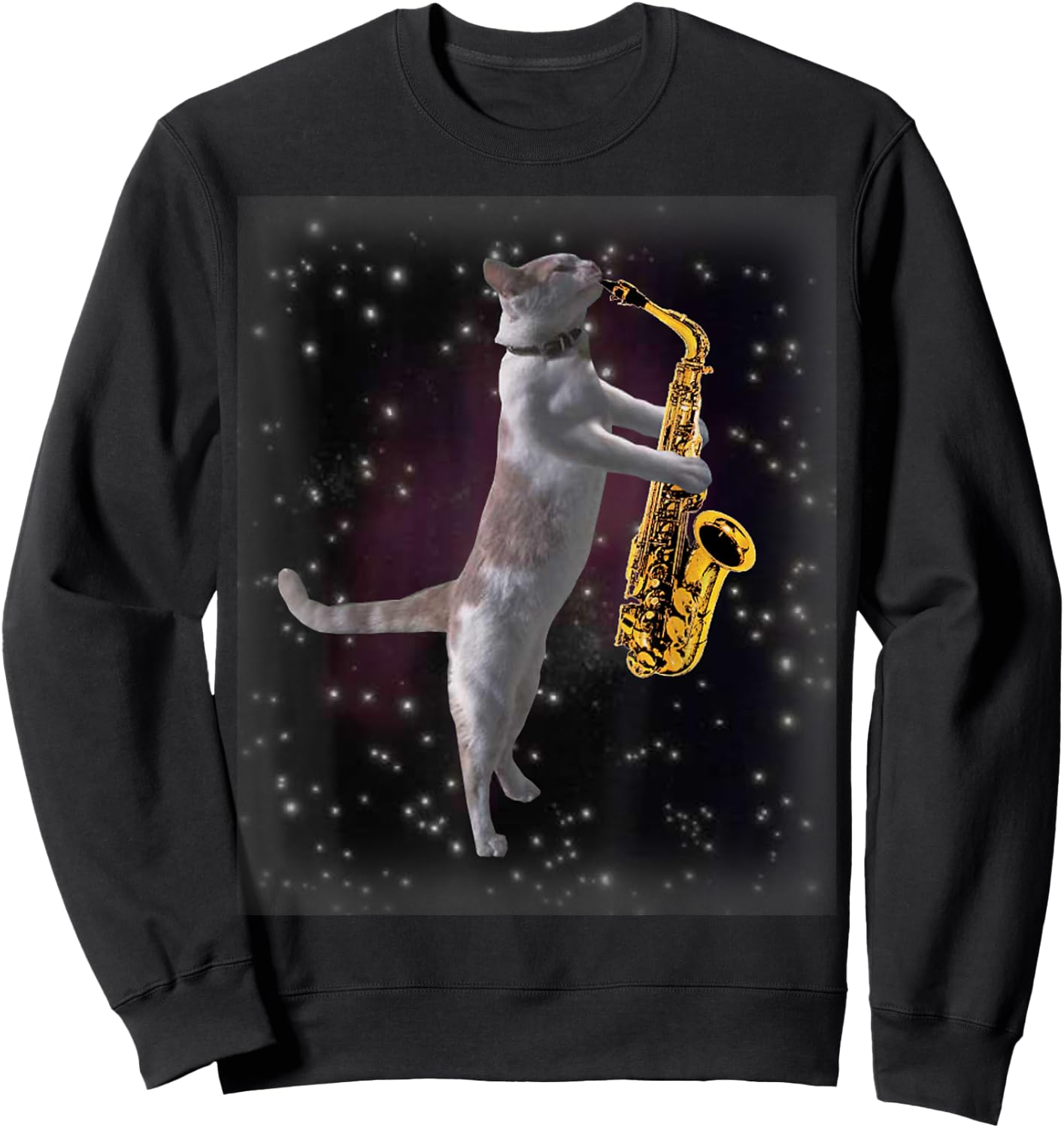 Cat Playing Saxophone | Cats In Space With Sax Sweatshirt - Sweatshirt | Black