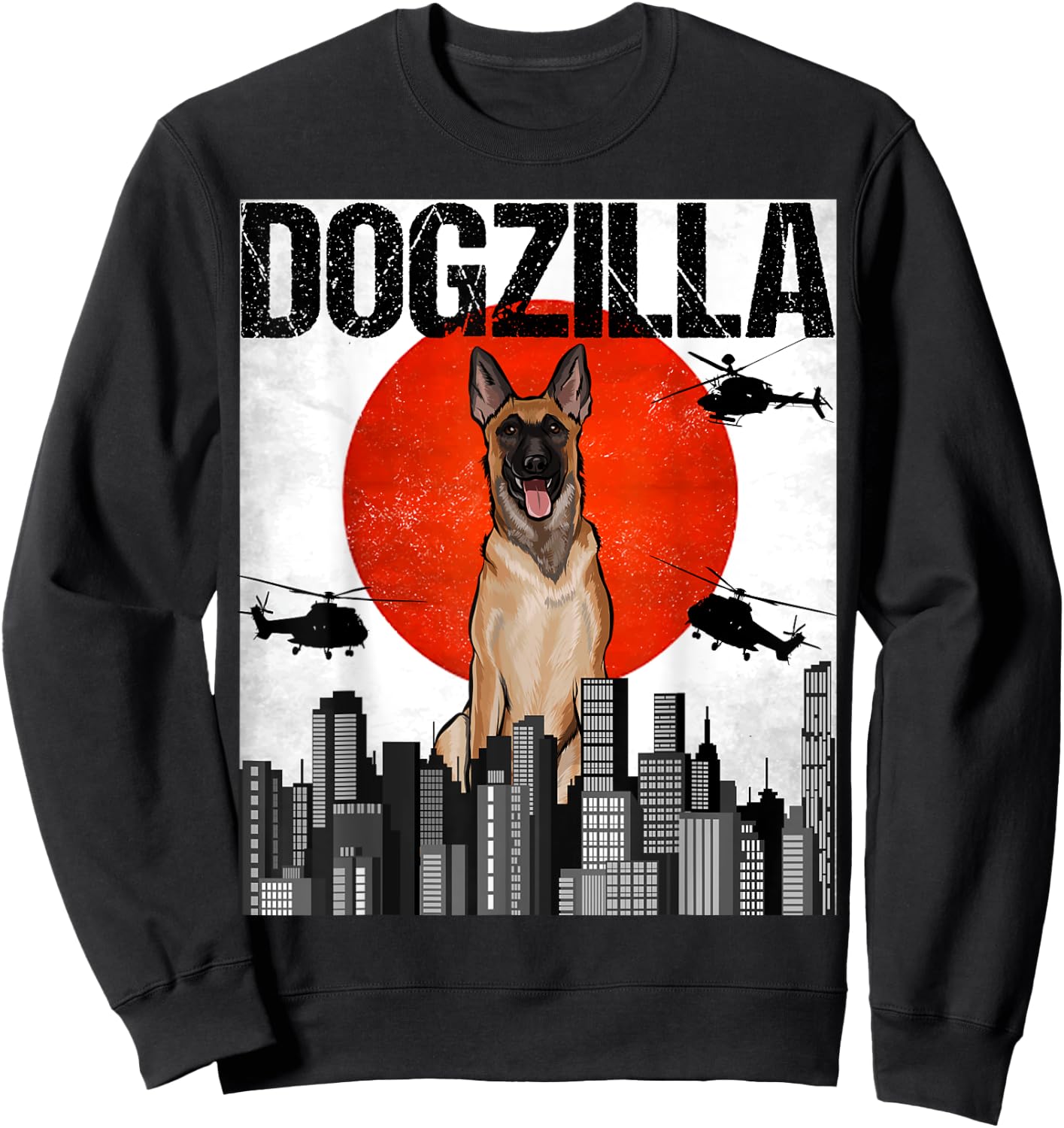 Funny Vintage Japanese Dogzilla Belgian Malinoi Sweatshirt - Sweatshirt | Black