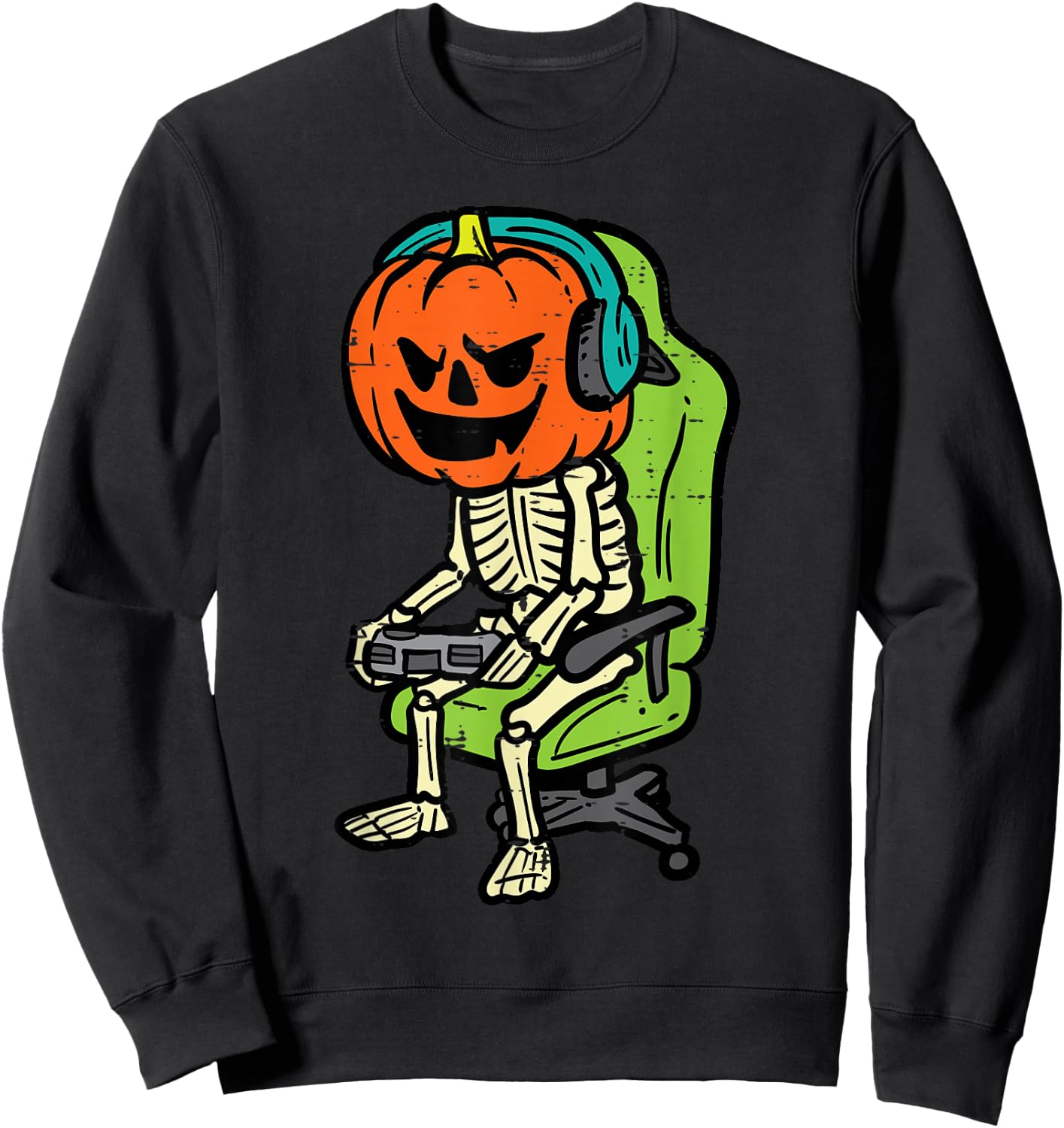 Halloween Gamer Skeleton Pumpkin Costume Men Boys Kids Teen Sweatshirt - Sweatshirt | Black