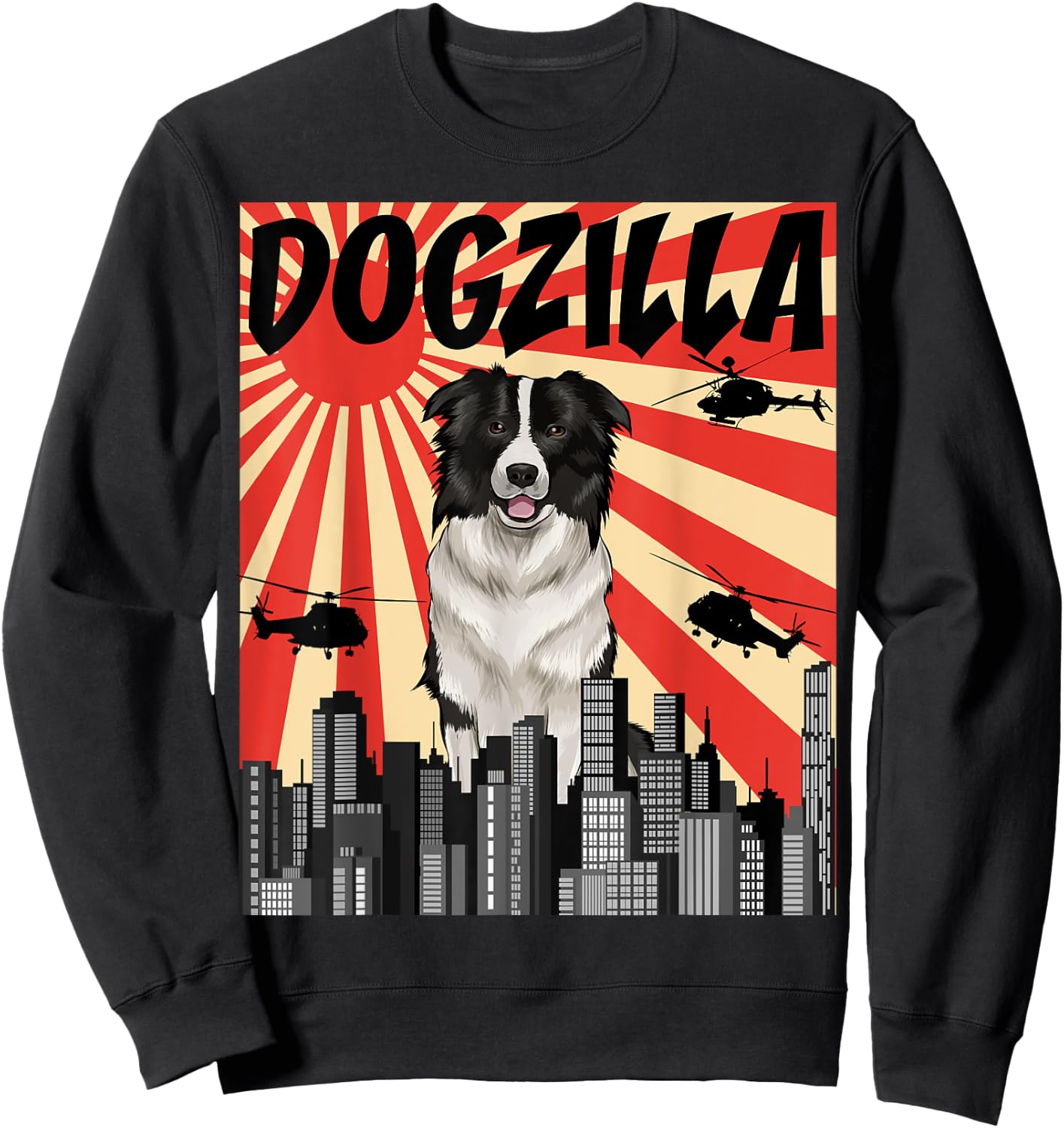 Funny Retro Japanese Dogzilla Border Collie Sweatshirt - Sweatshirt | Black