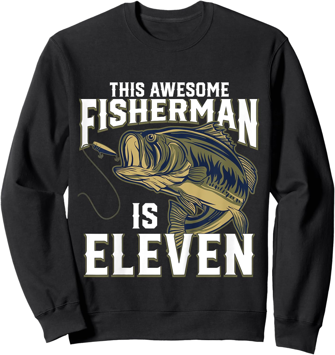 Kids 11 Year Old Fishing Birthday Party Fisherman 11th Gift Boy Sweatshirt - Sweatshirt | Black
