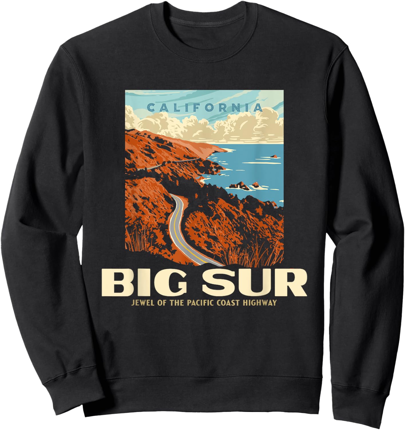 Retro Big Sur California Coast WPA Style Vintage Graphic Sweatshirt - Sweatshirt | Black